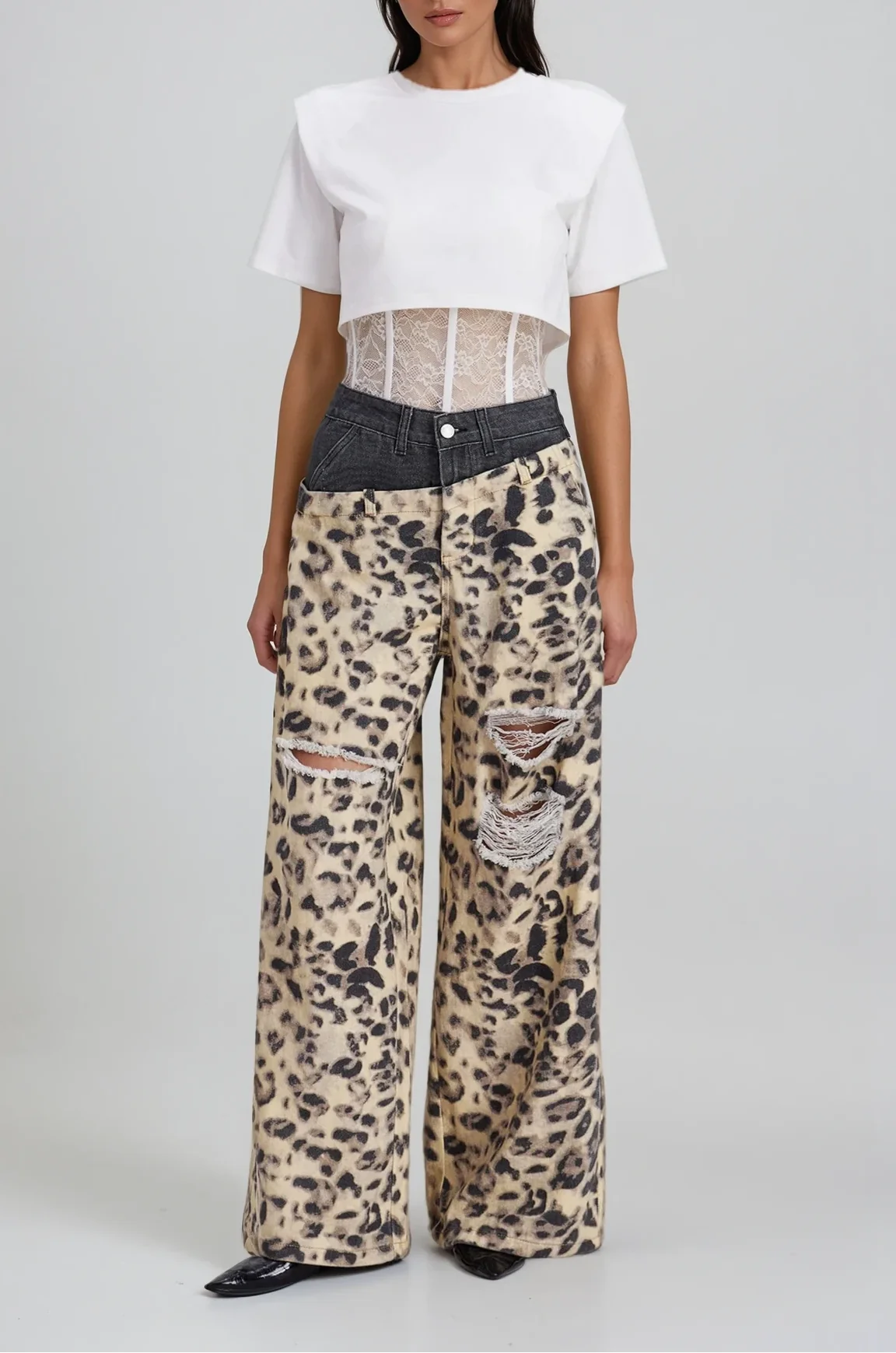 Leopard Print Cutout Jeans - Bold Urban Edge Style