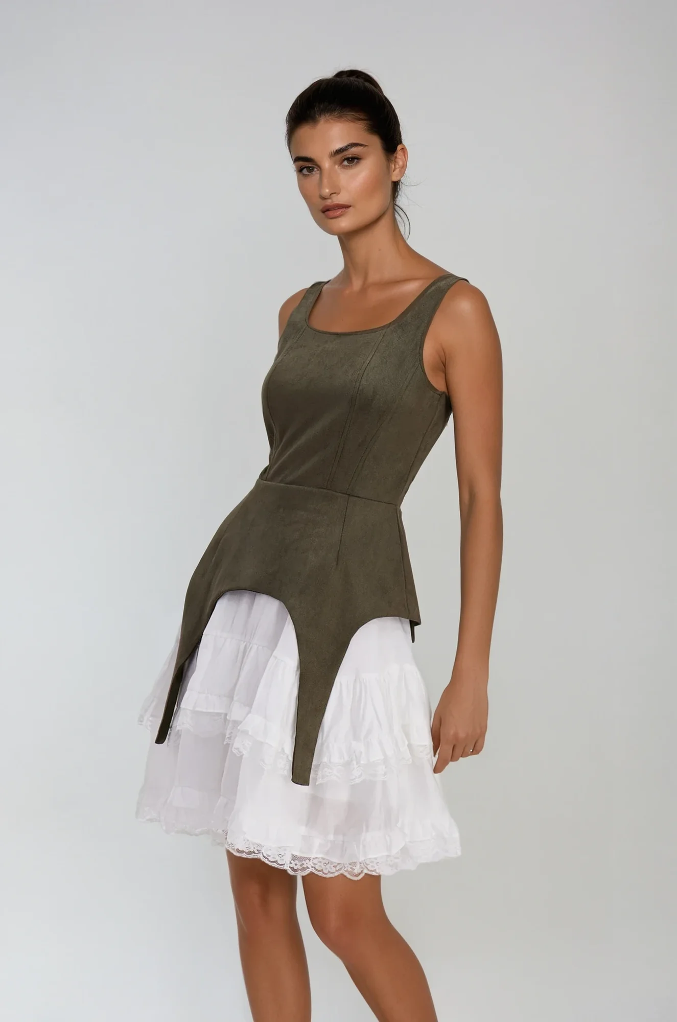 Green Ruffle Lace Sleeveless Mini Dress