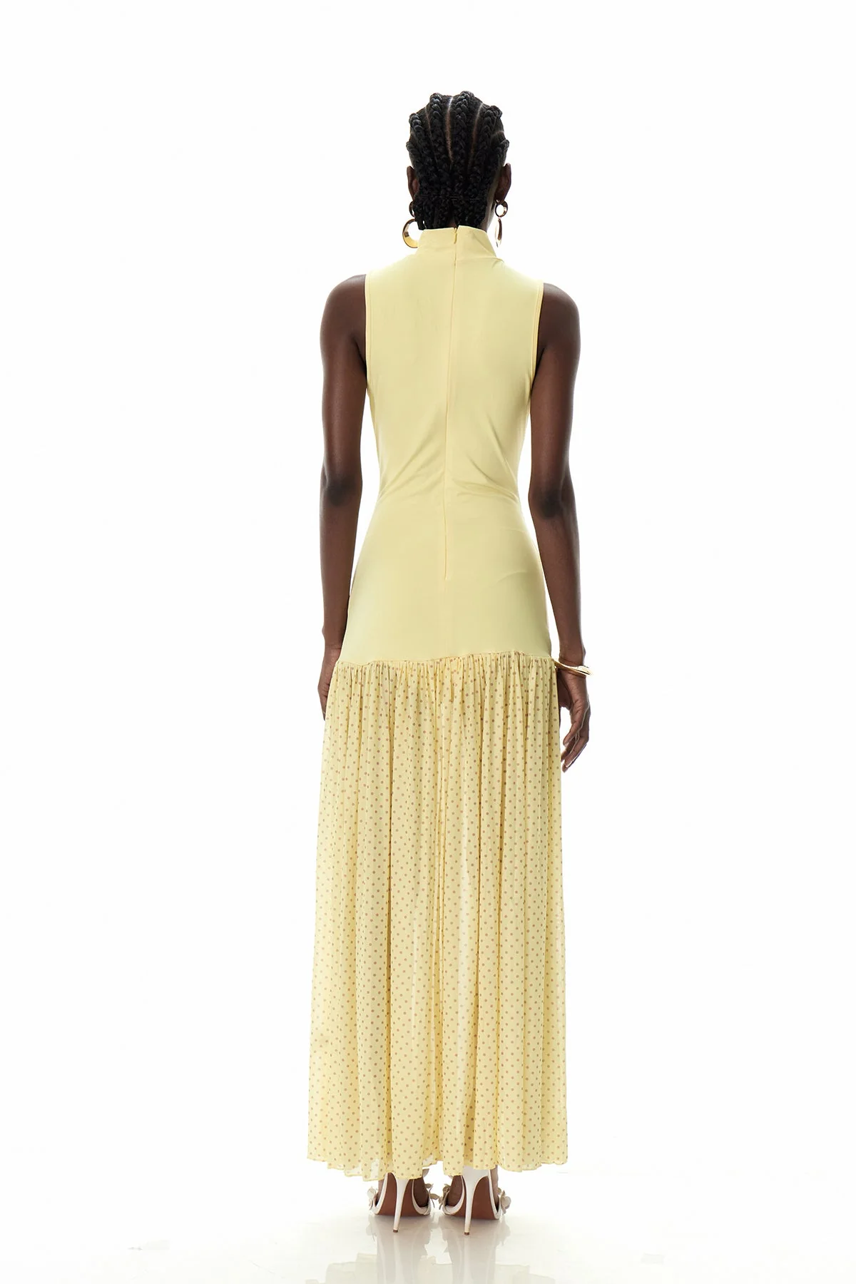 Yellow Sleeveless Polka Dot Maxi Dress