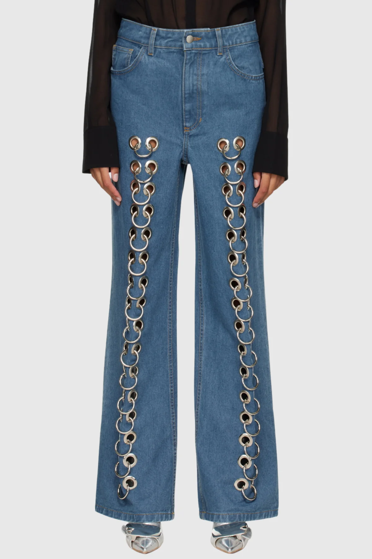 Blue Eyelet Straight Leg Jeans