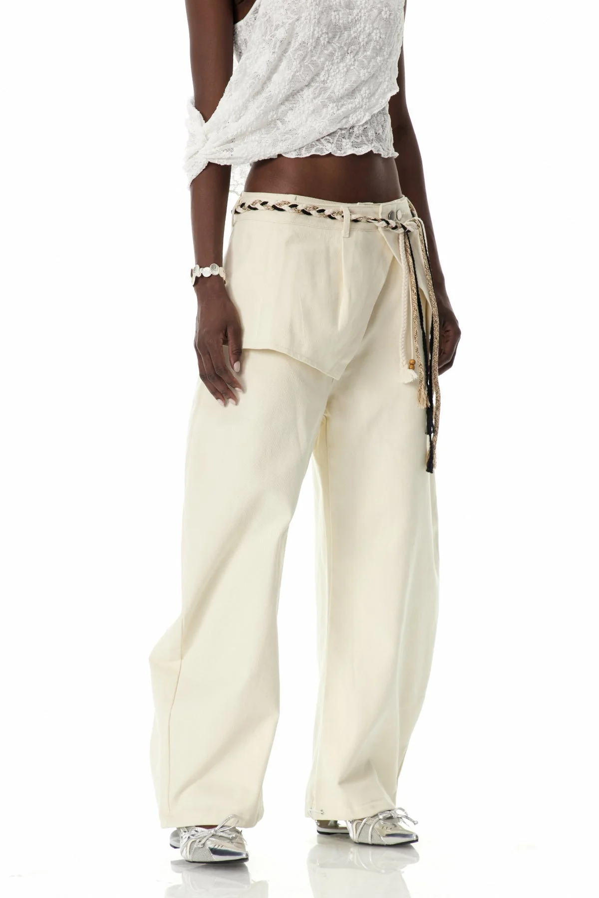 Beige Deconstructed Baggy Pants for Modern Wardrobe