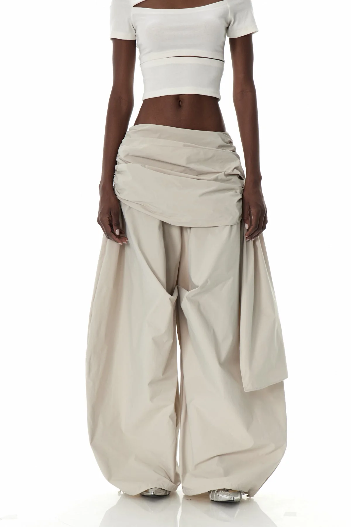 Beige Drawstring Wide Leg Pants for Effortless Elegance