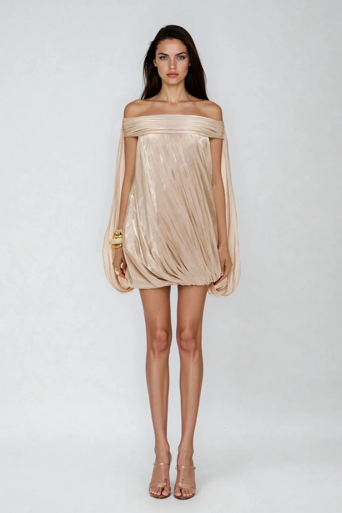 Apricot Off Shoulder Ruched Mini Dress - Elegant Modern Style