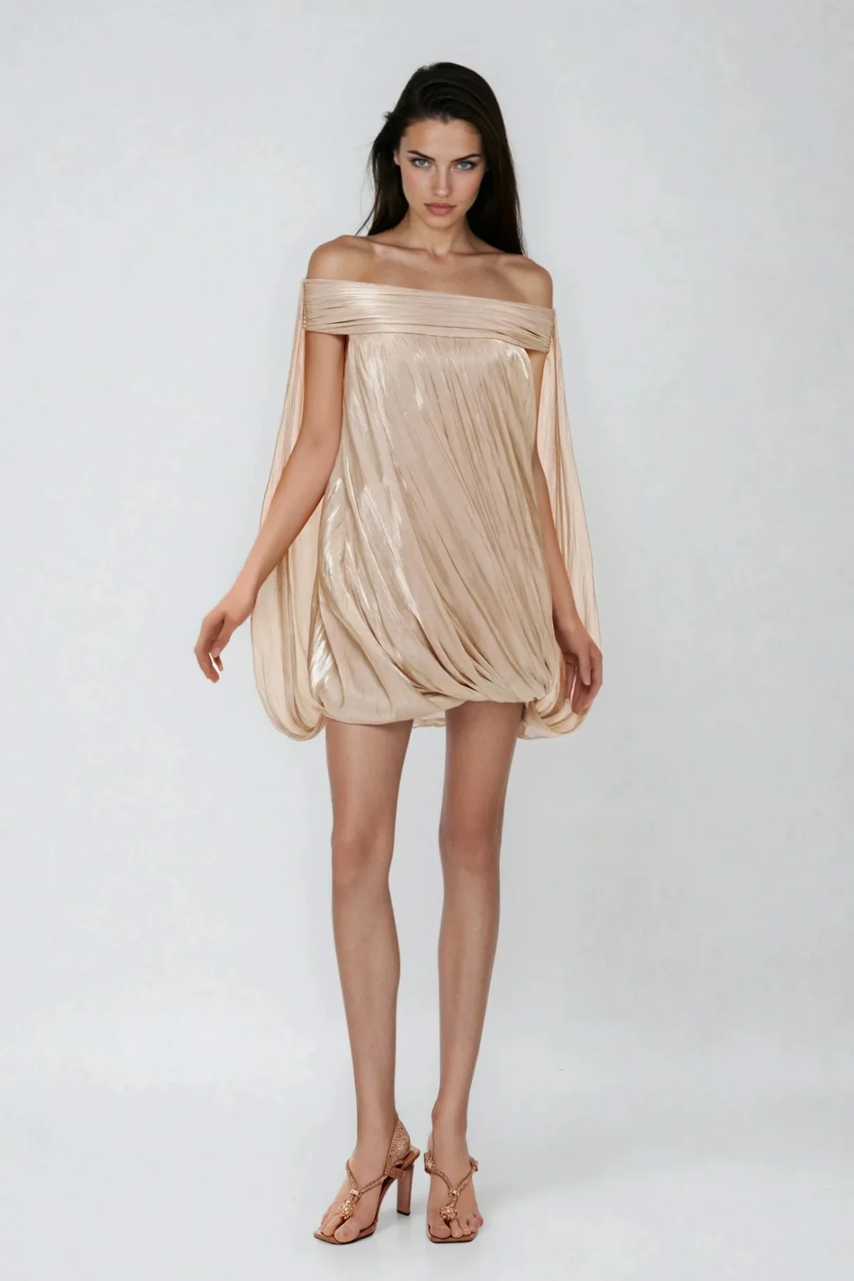 Apricot Off Shoulder Ruched Mini Dress - Elegant Modern Style