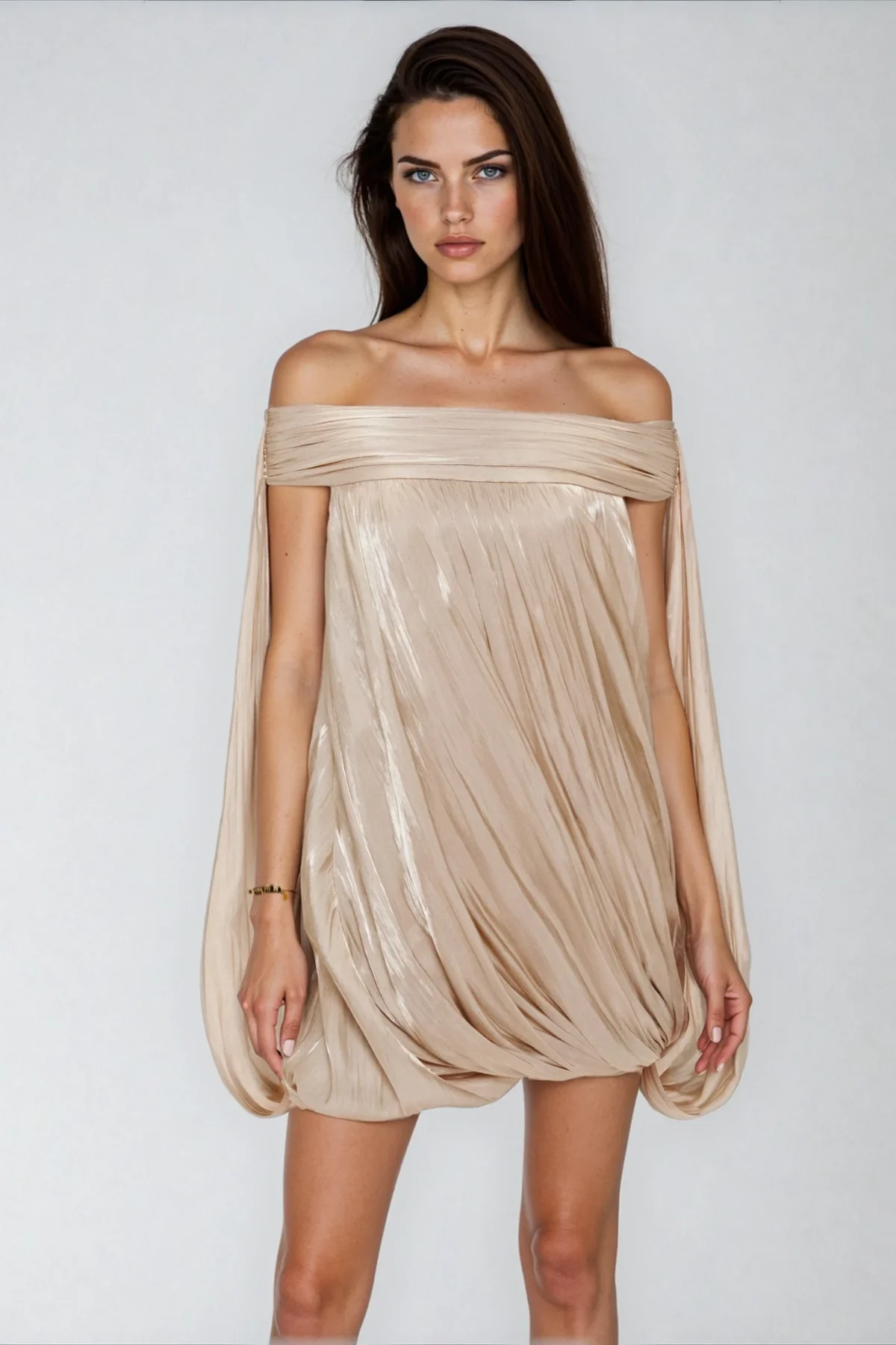 Apricot Off Shoulder Ruched Mini Dress - Elegant Modern Style