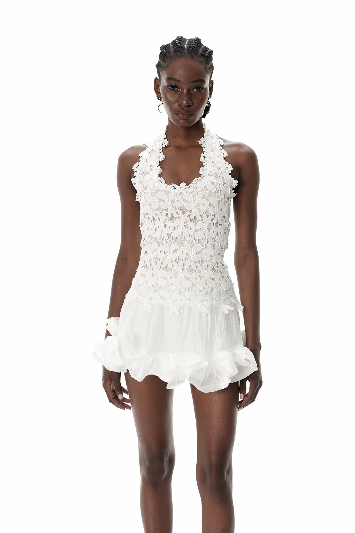 White Floral Ruffle Skirt Set