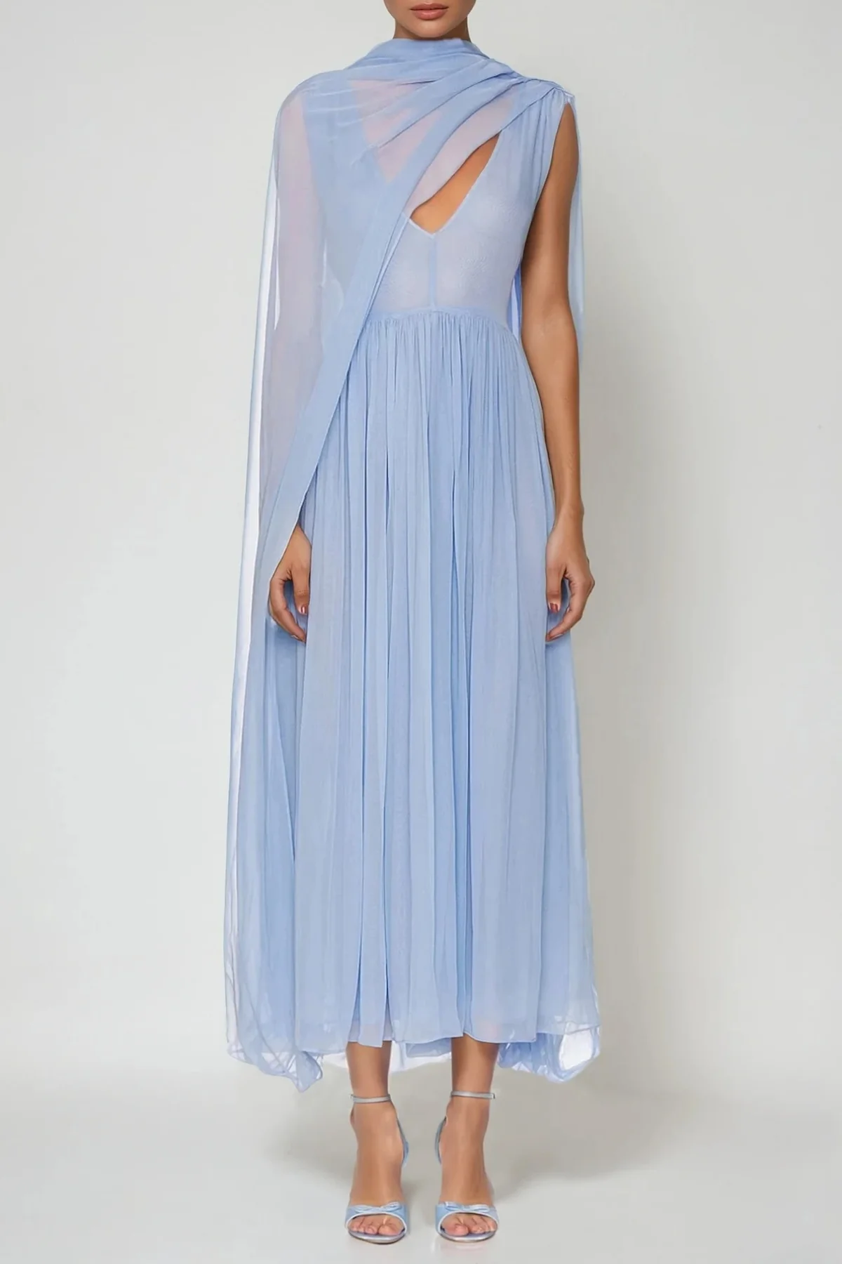 Elegant Mesh Shawl Maxi Dress - Graceful Silhouette
