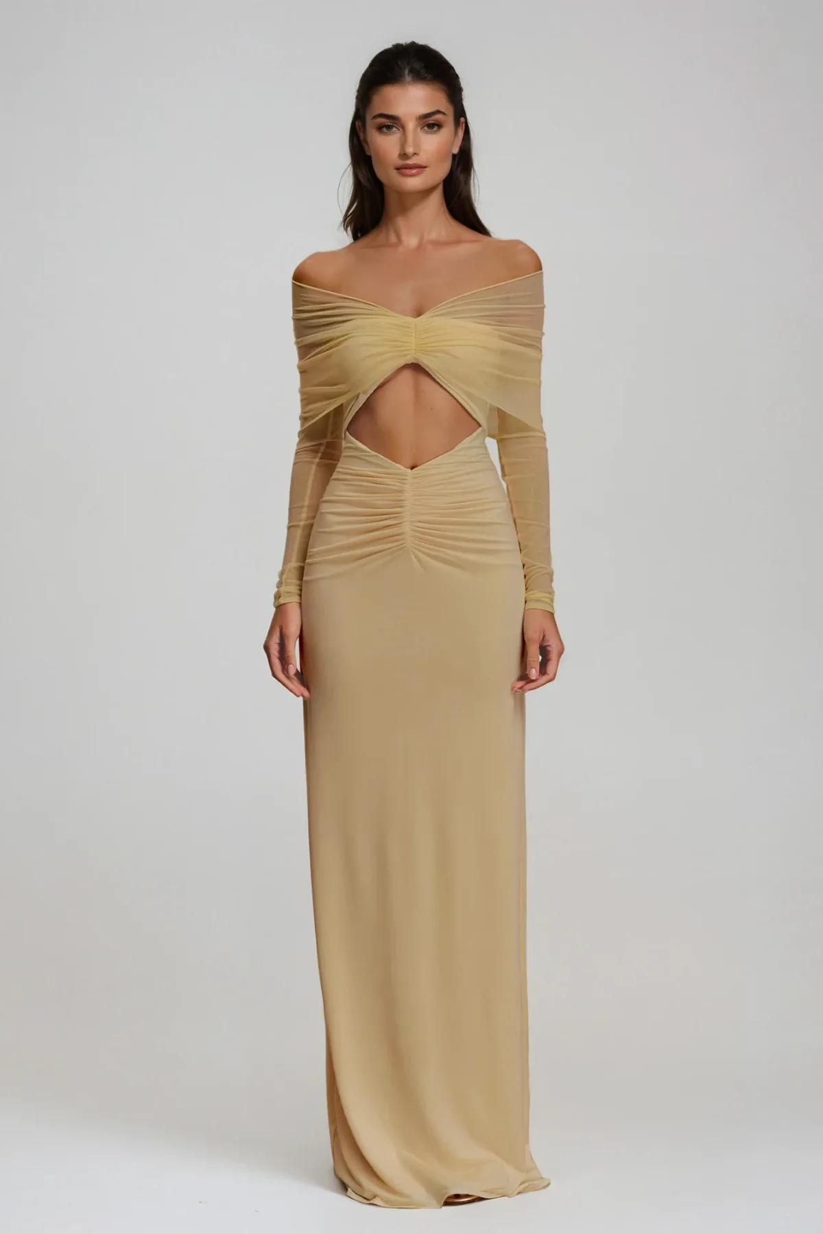 Yellow Cutout Off Shoulder Maxi Dress