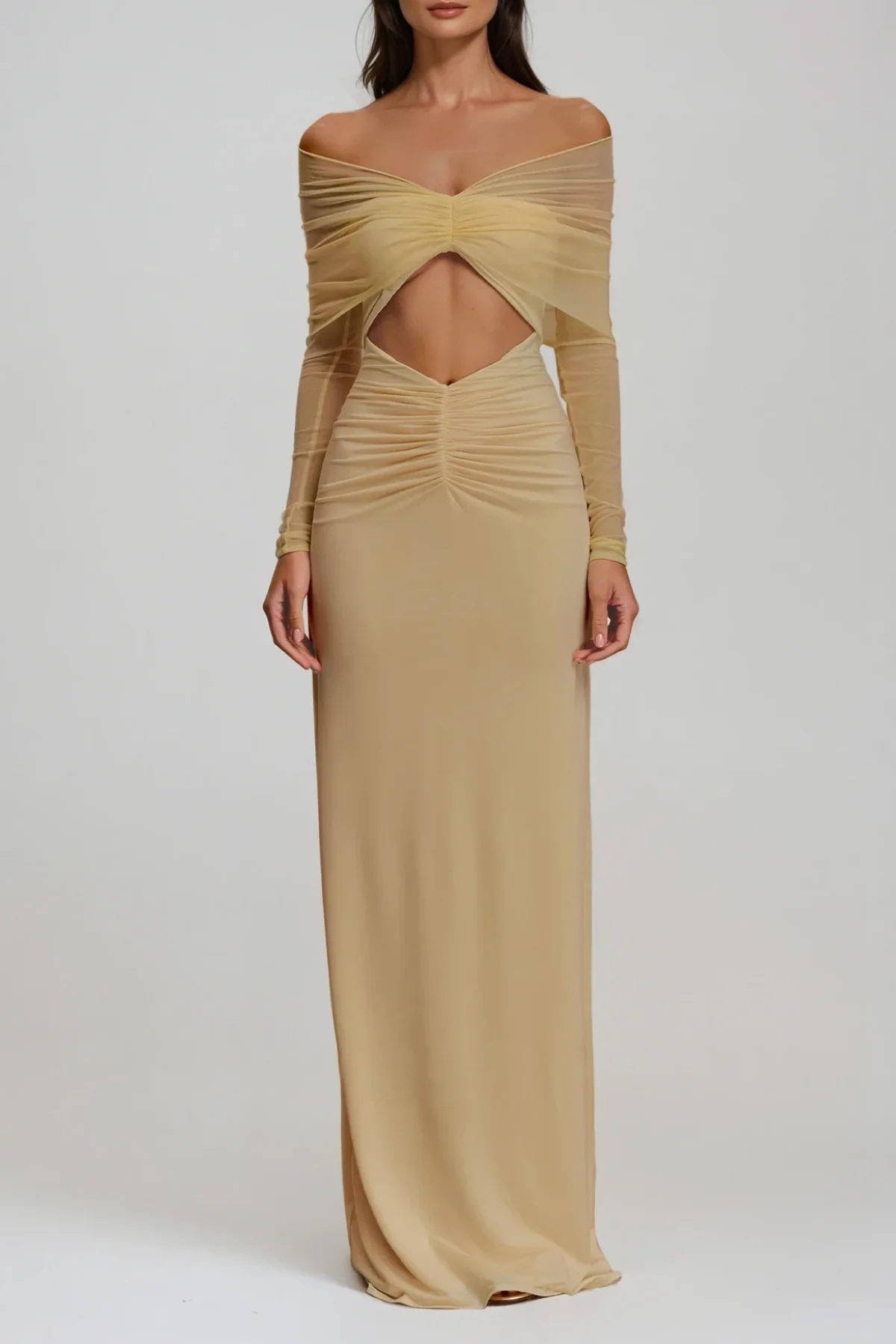 Yellow Cutout Off Shoulder Maxi Dress