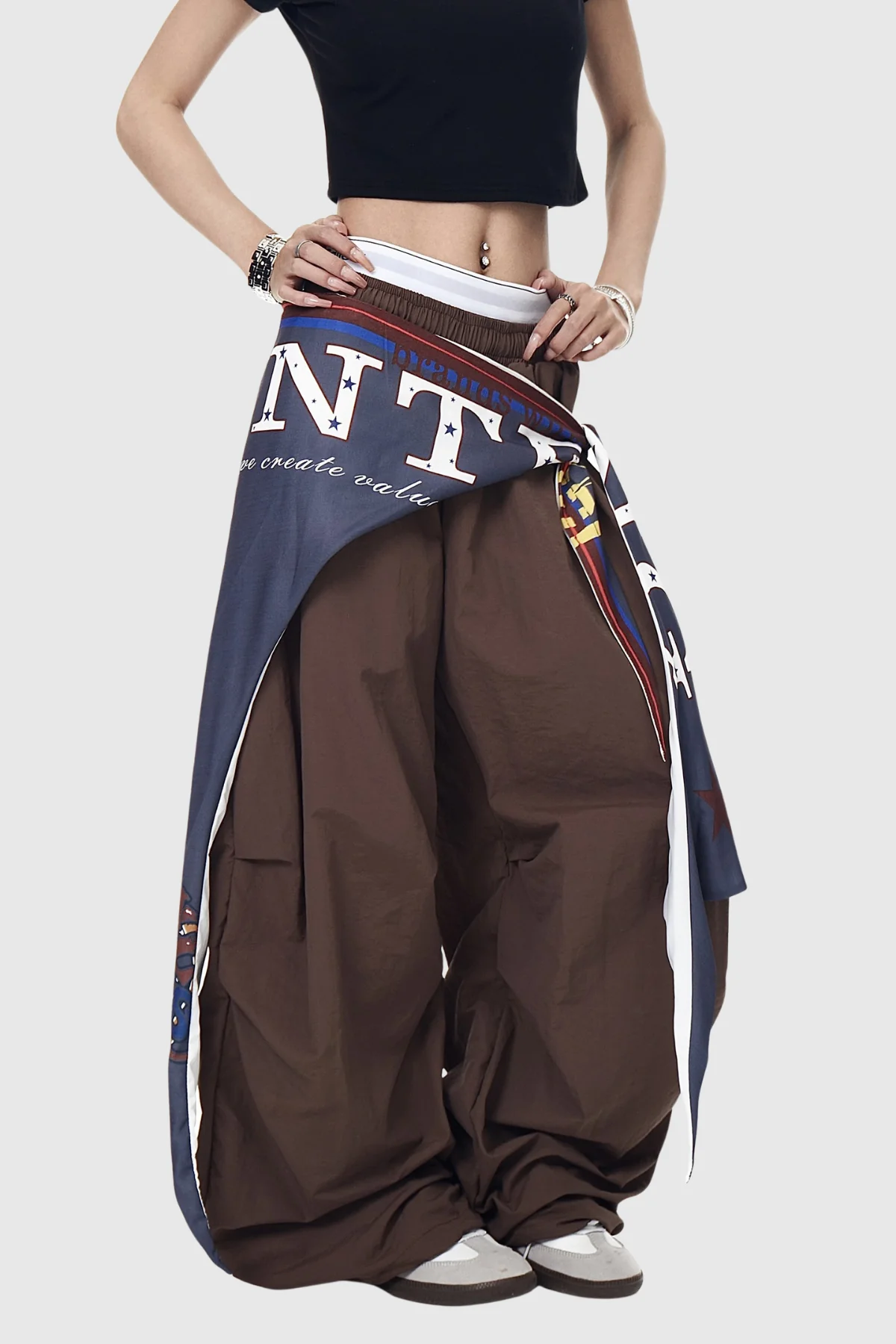 Brown Ruch Print Wide Leg Pants for Effortless Style