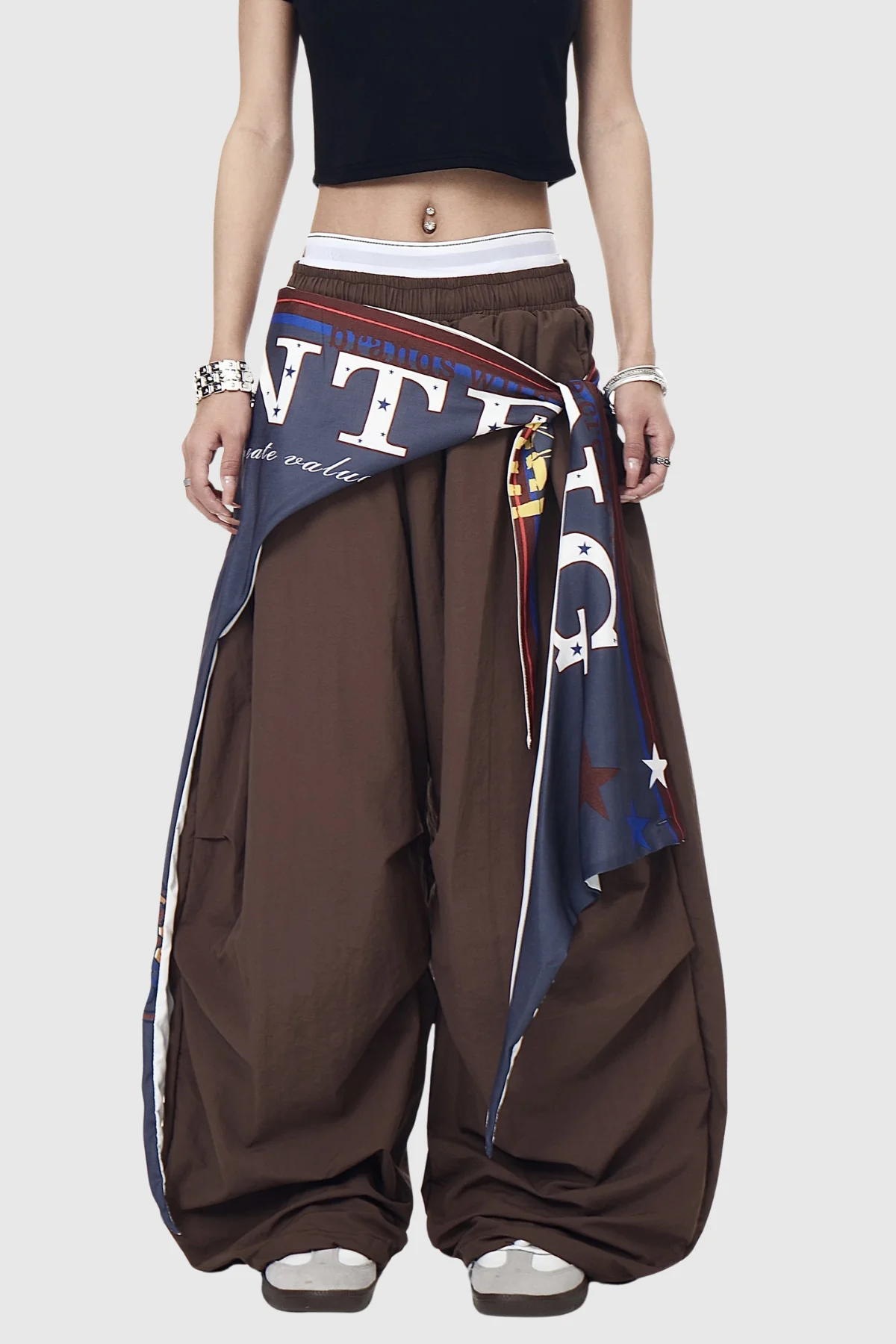 Brown Ruch Print Wide Leg Pants for Effortless Style