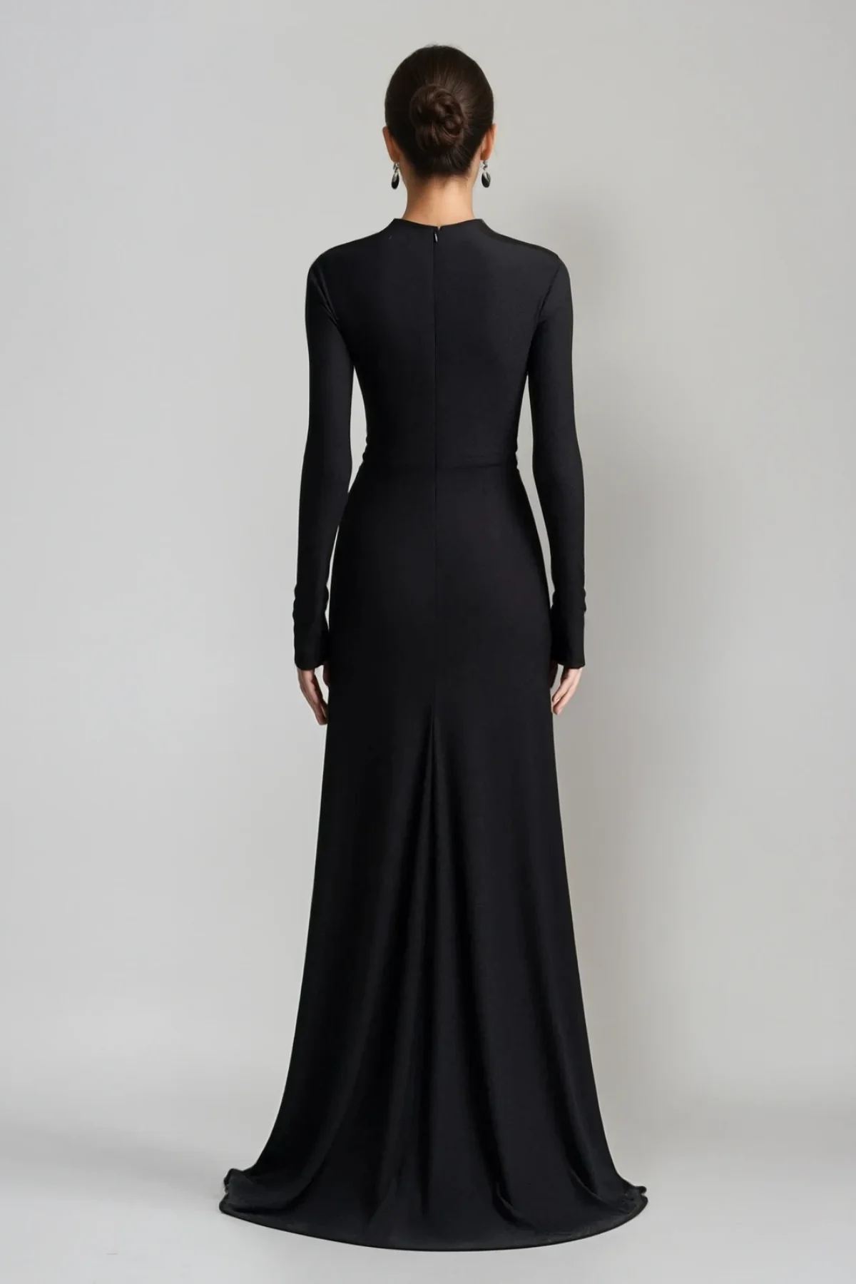 Black Rhinestone Flower Maxi Dress - Elegant Long Sleeve Style