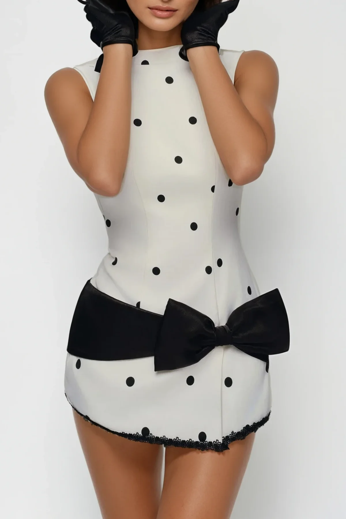 White Sleeveless Bow Detail Mini Dress