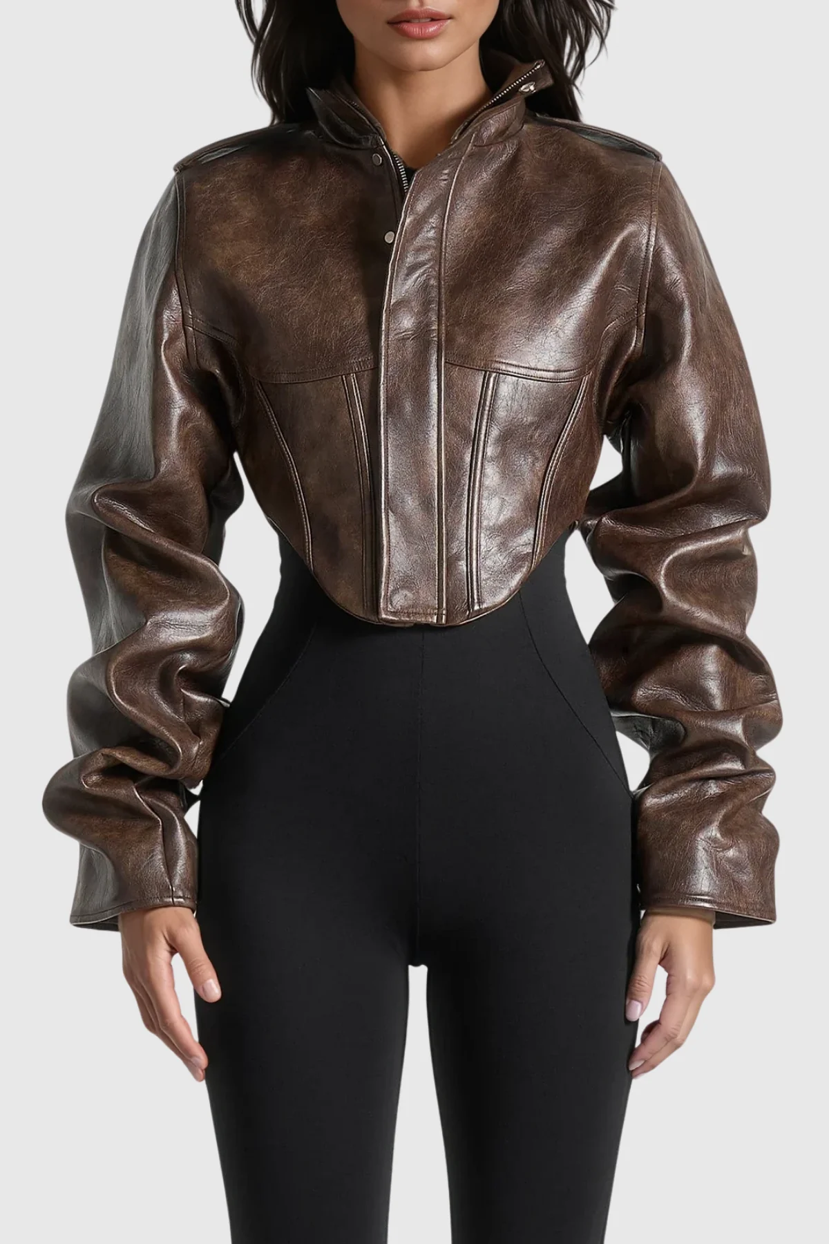 Brown Leather Corset Jacket for Women