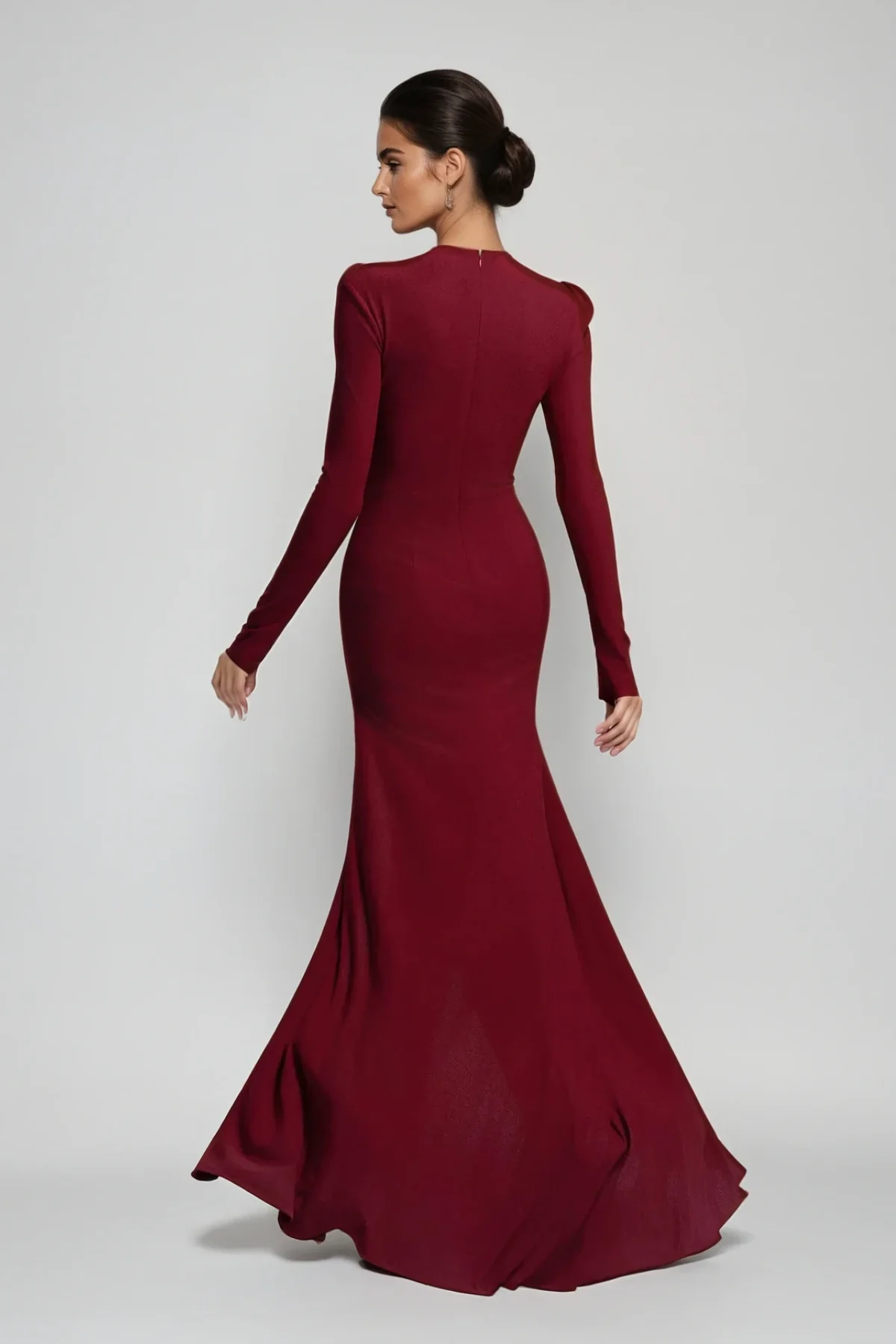 Red Rhinestone Floral Maxi Dress with Long Sleeves