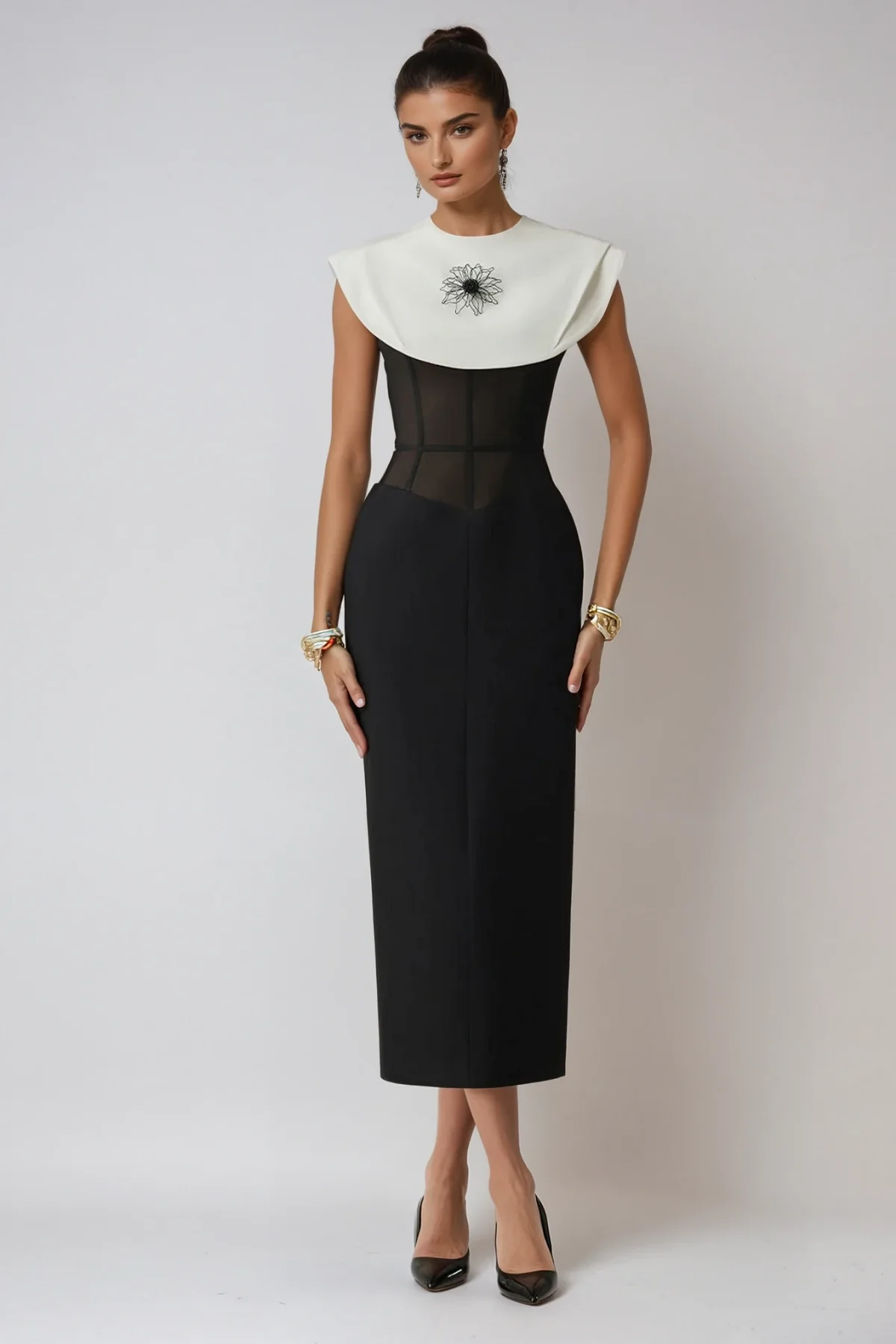 Black Corset Bodycon Midi Dress