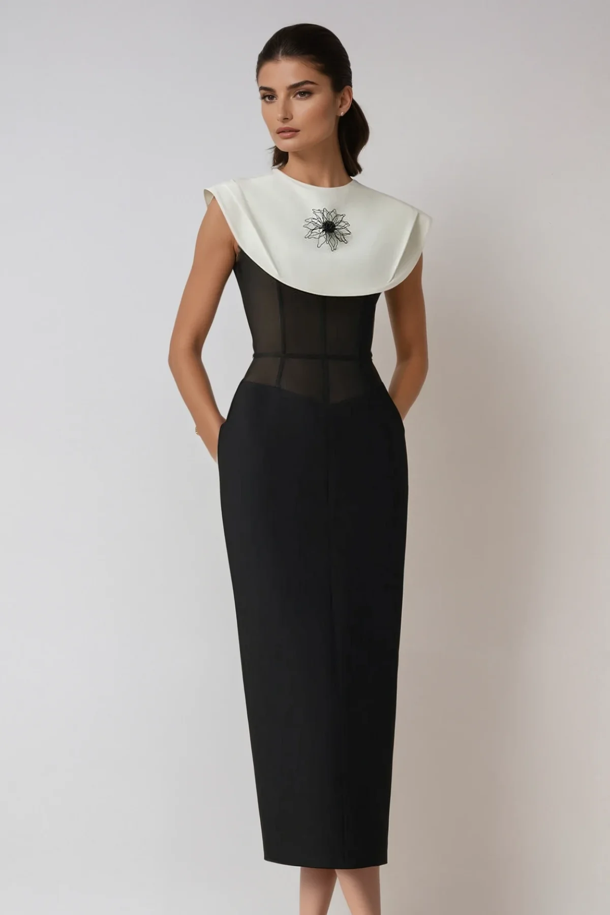 Black Corset Bodycon Midi Dress