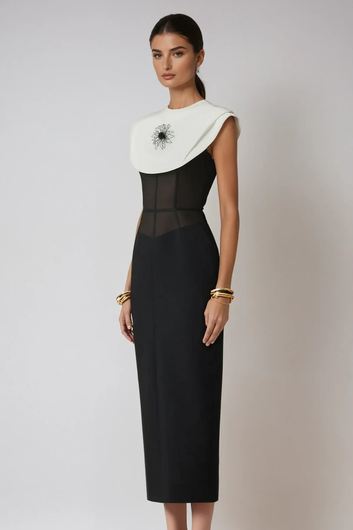 Black Corset Bodycon Midi Dress