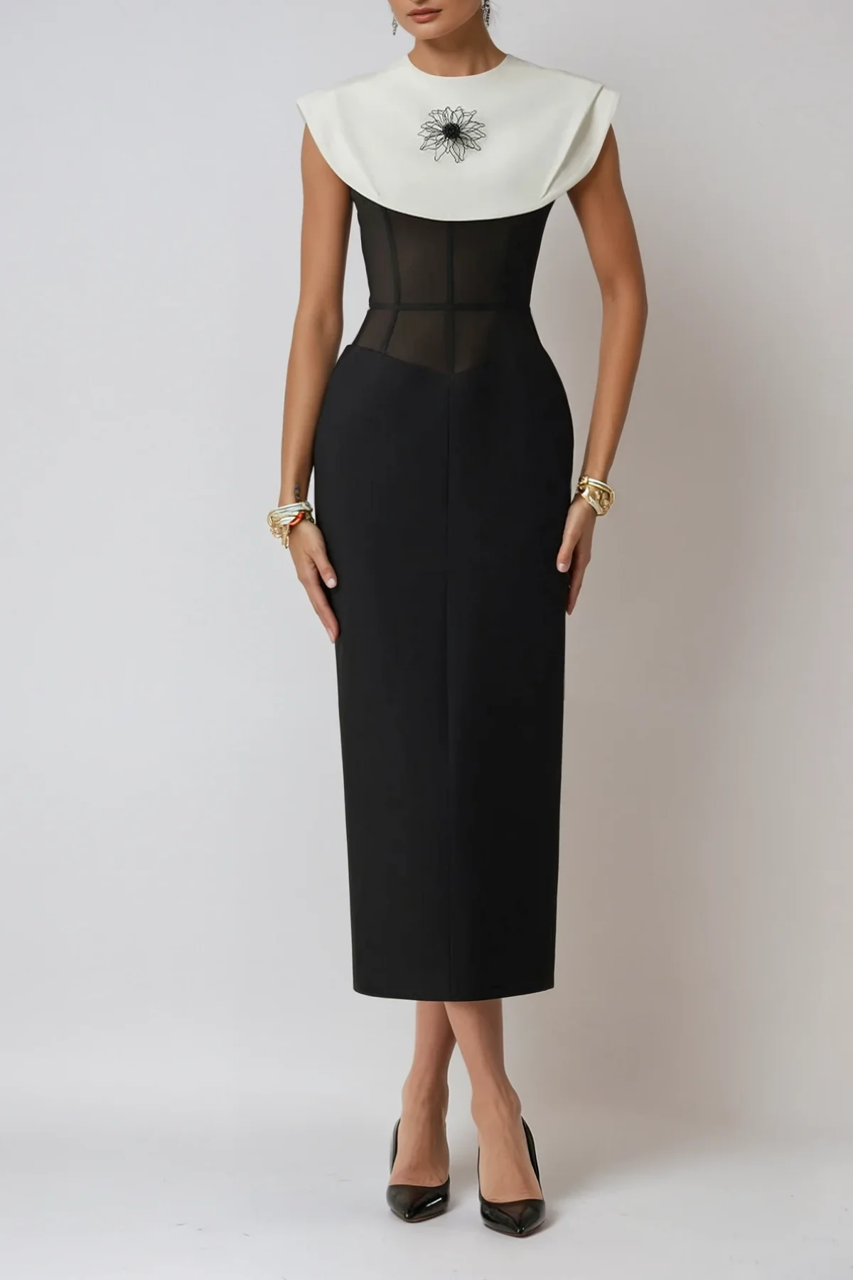 Black Corset Bodycon Midi Dress