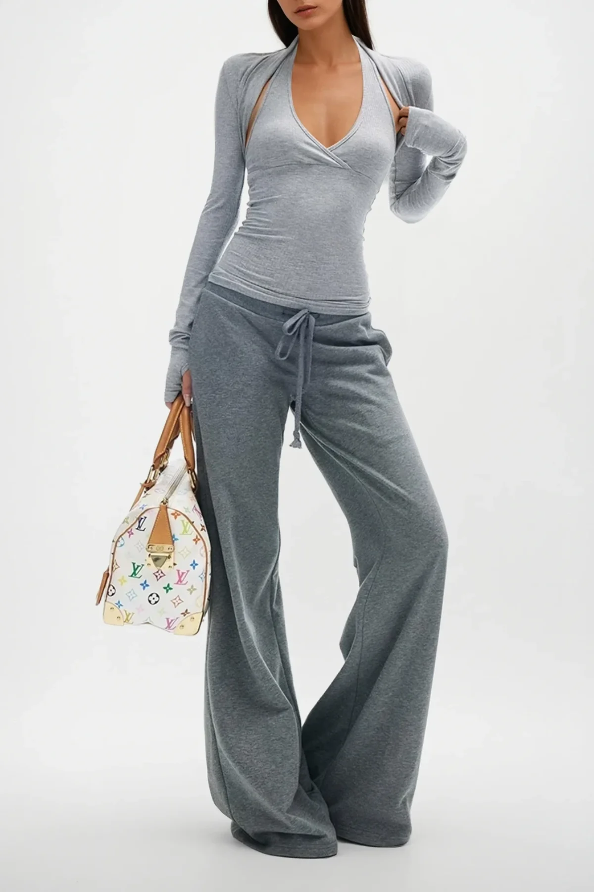 Grey Knit Two-Piece Top for Women