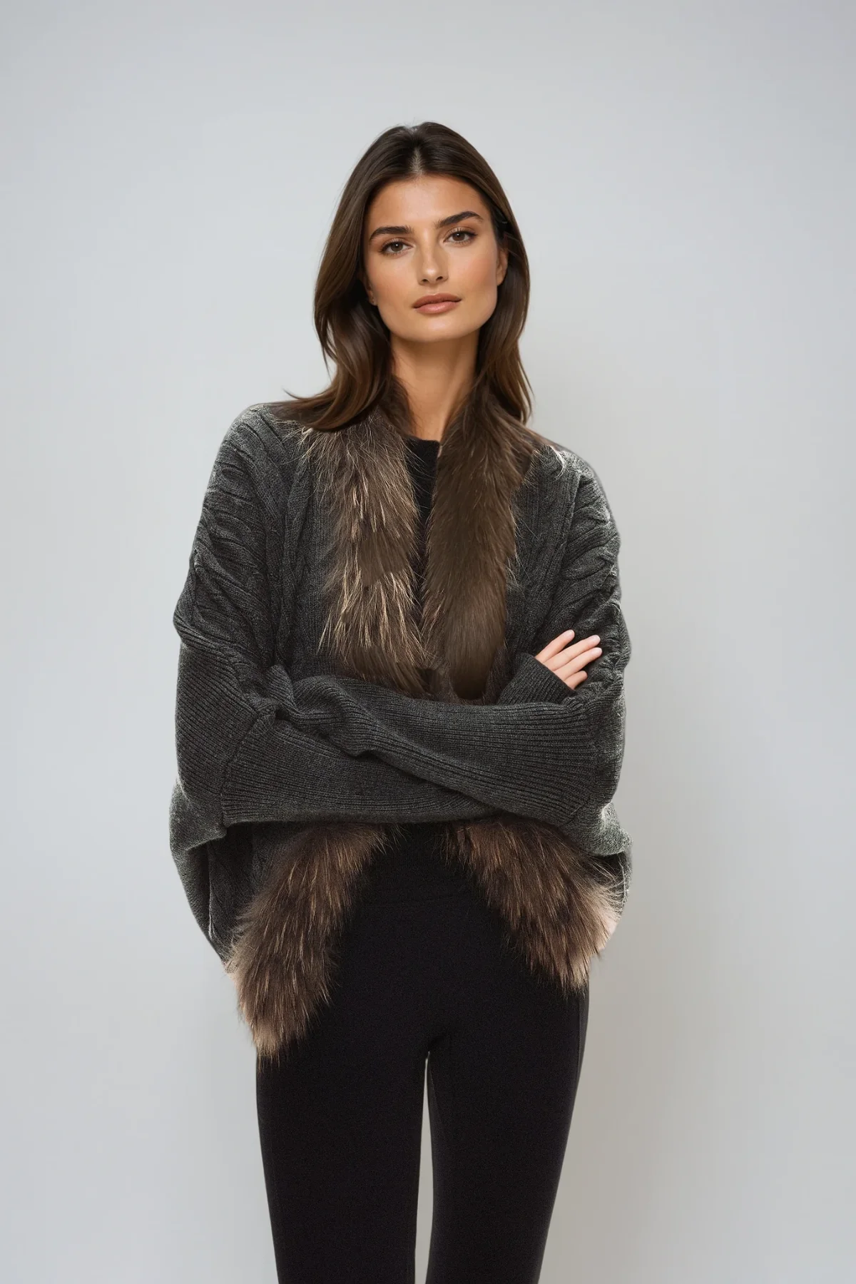 Plush Faux Fur Knit Jacket for Women