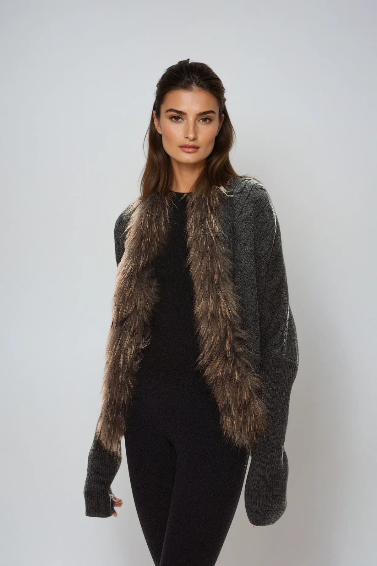 Plush Faux Fur Knit Jacket for Women