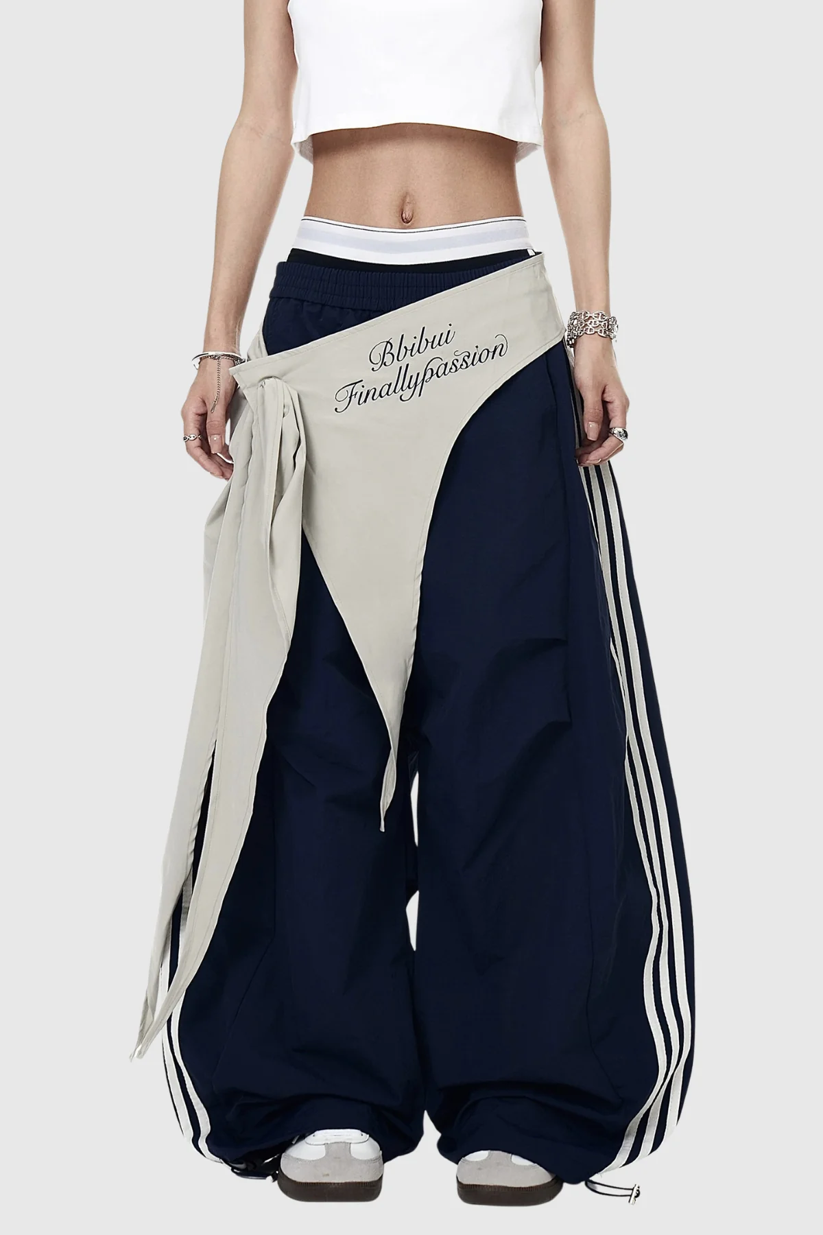 Blue Deconstruct Wide Leg Pants - Modern Stripe Pattern Design
