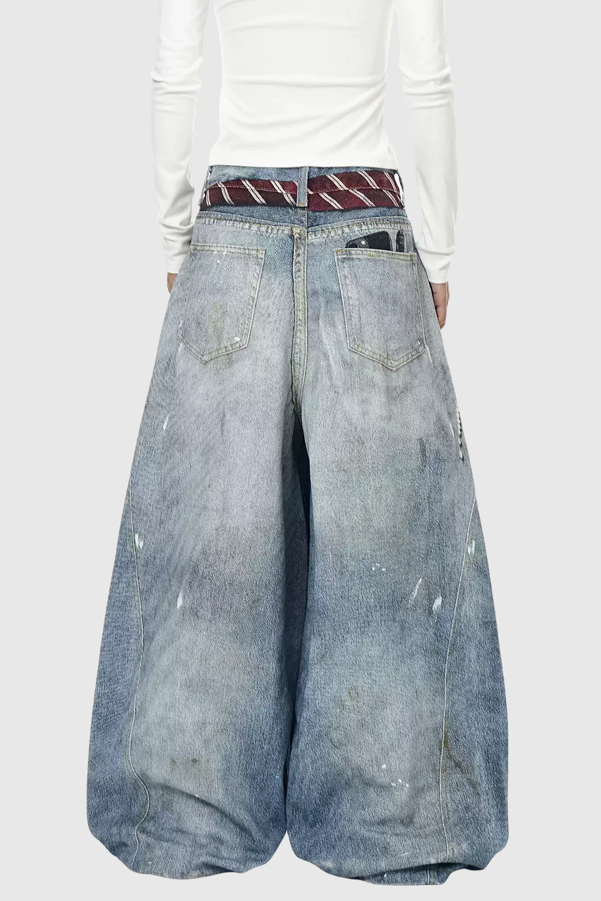 Blue Splattered Stripe Wide Leg Jeans