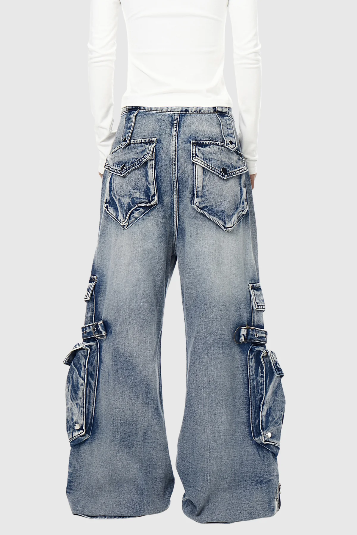 Blue Bleached Pocketed Denim Jeans
