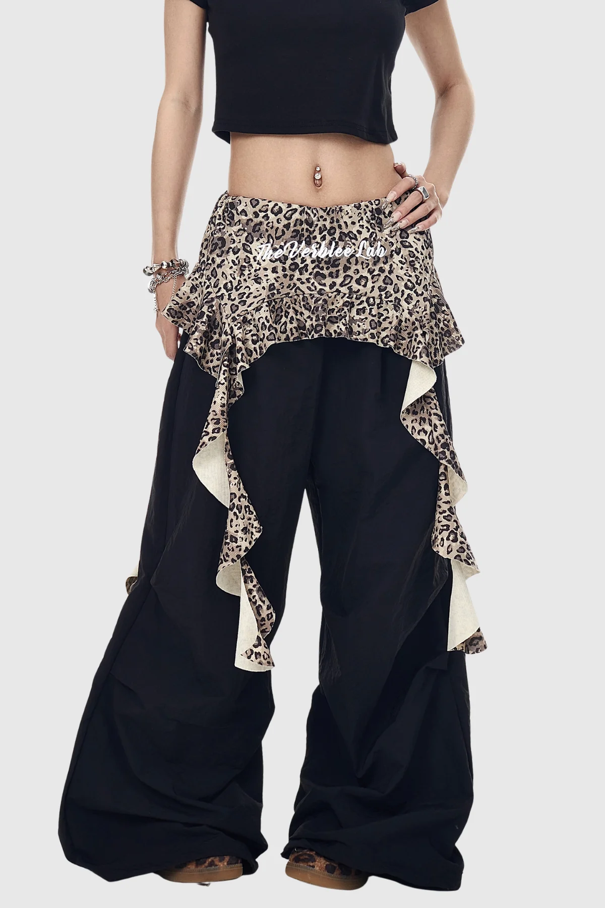 Black Leopard Ruffle Deconstruct Pants - Fashion Forward Style