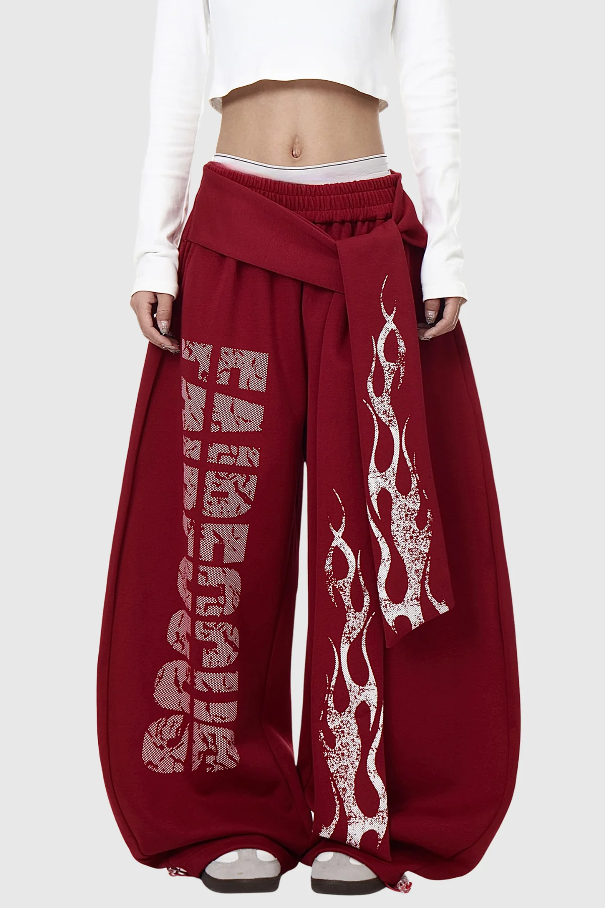 Red Tie-Up Printed Baggy Pants for Stylish Comfort