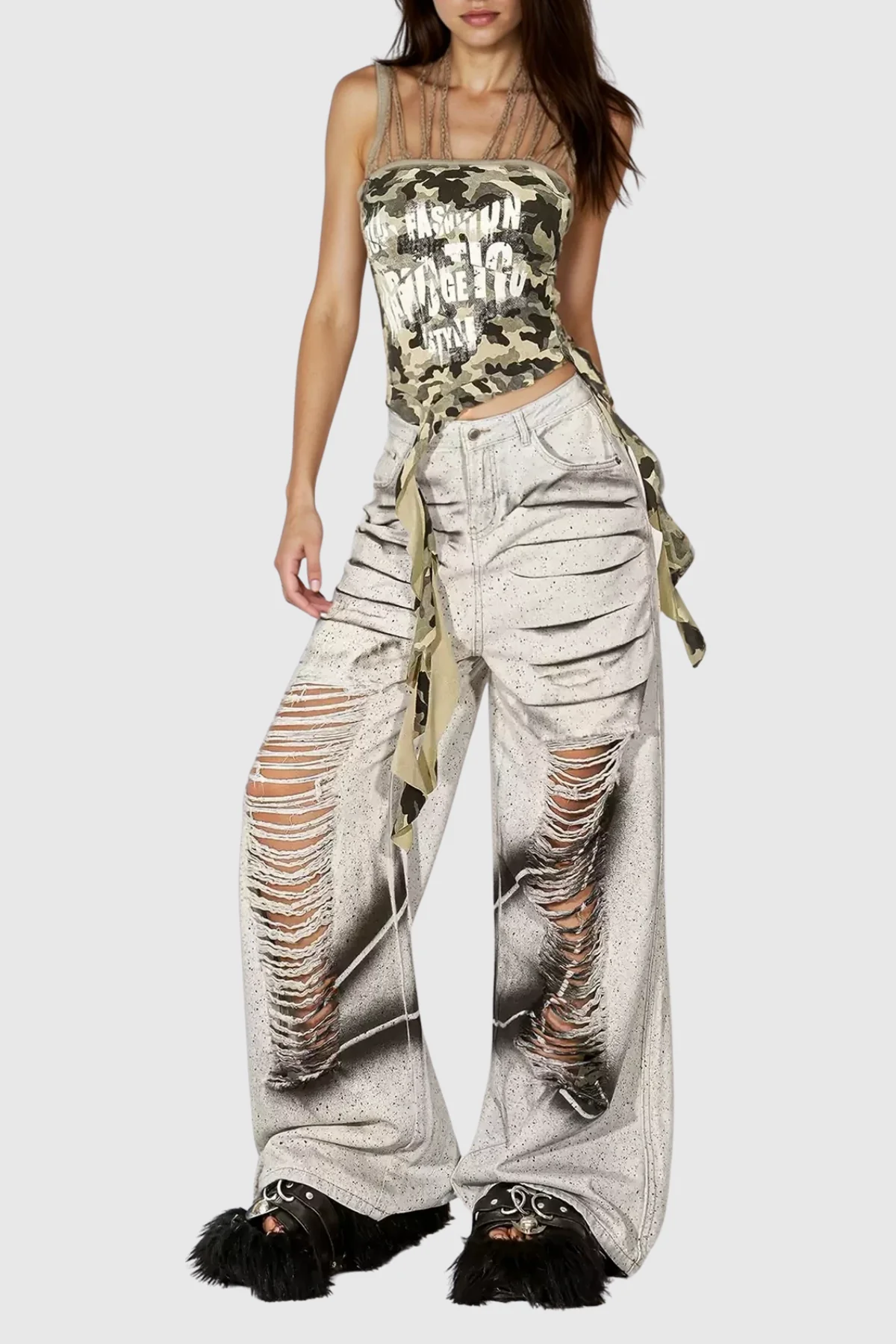 Tie Dye Ripped Ruch Jeans - Urban Edge Style