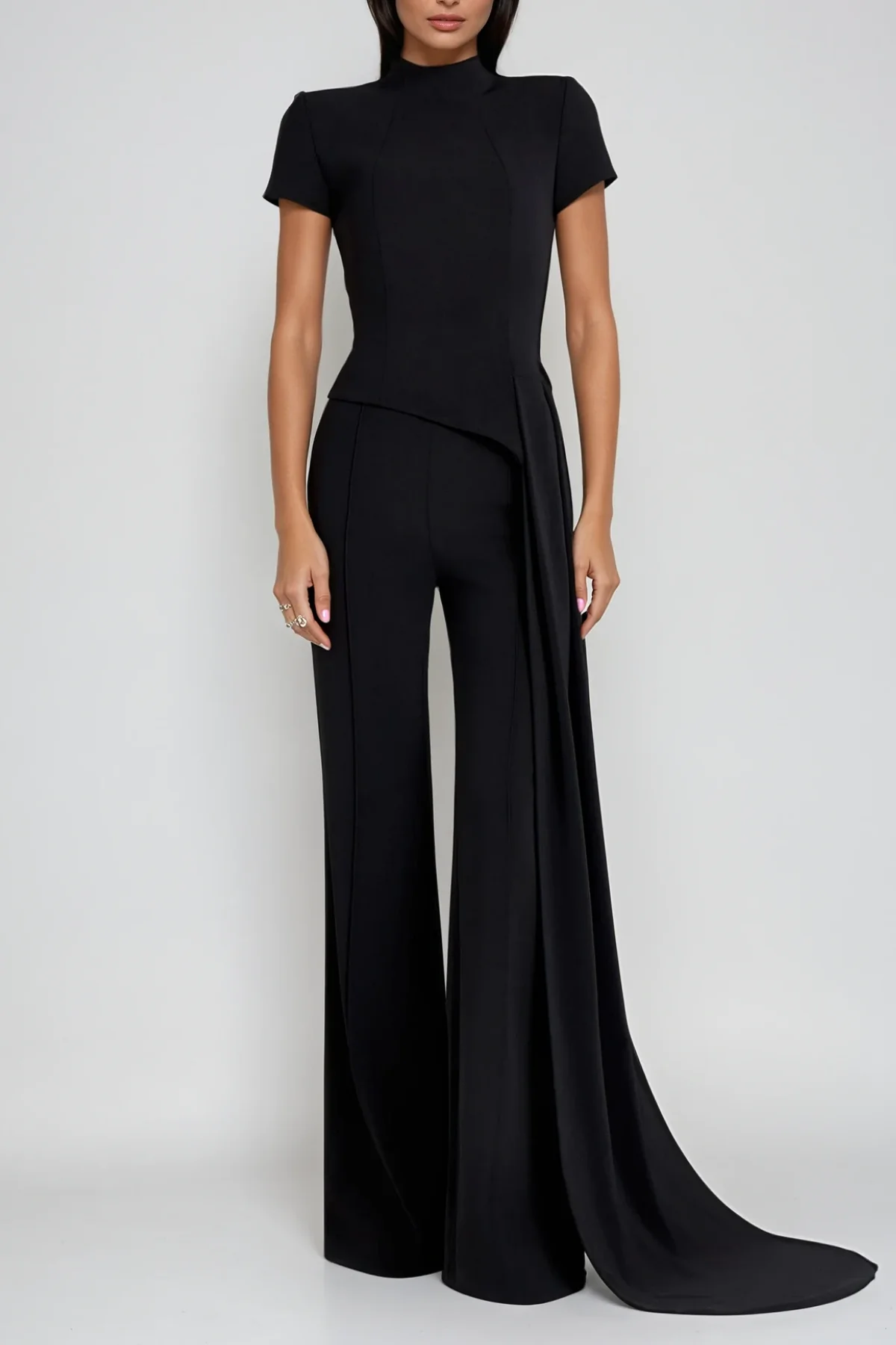 Black Fringe Pants Set with Avant-Garde Design