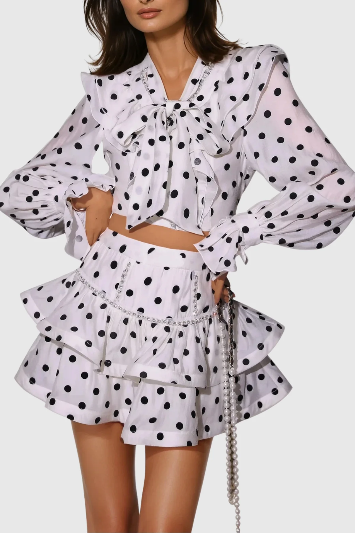 White Polka Dot Ruffle Skirt Set