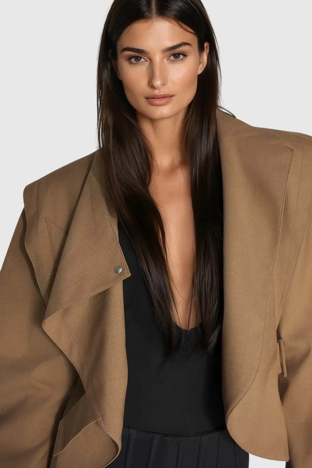 Khaki Balloon Sleeve Jacket for Stylish Urban Edge (Focus Keyword: Jacket)