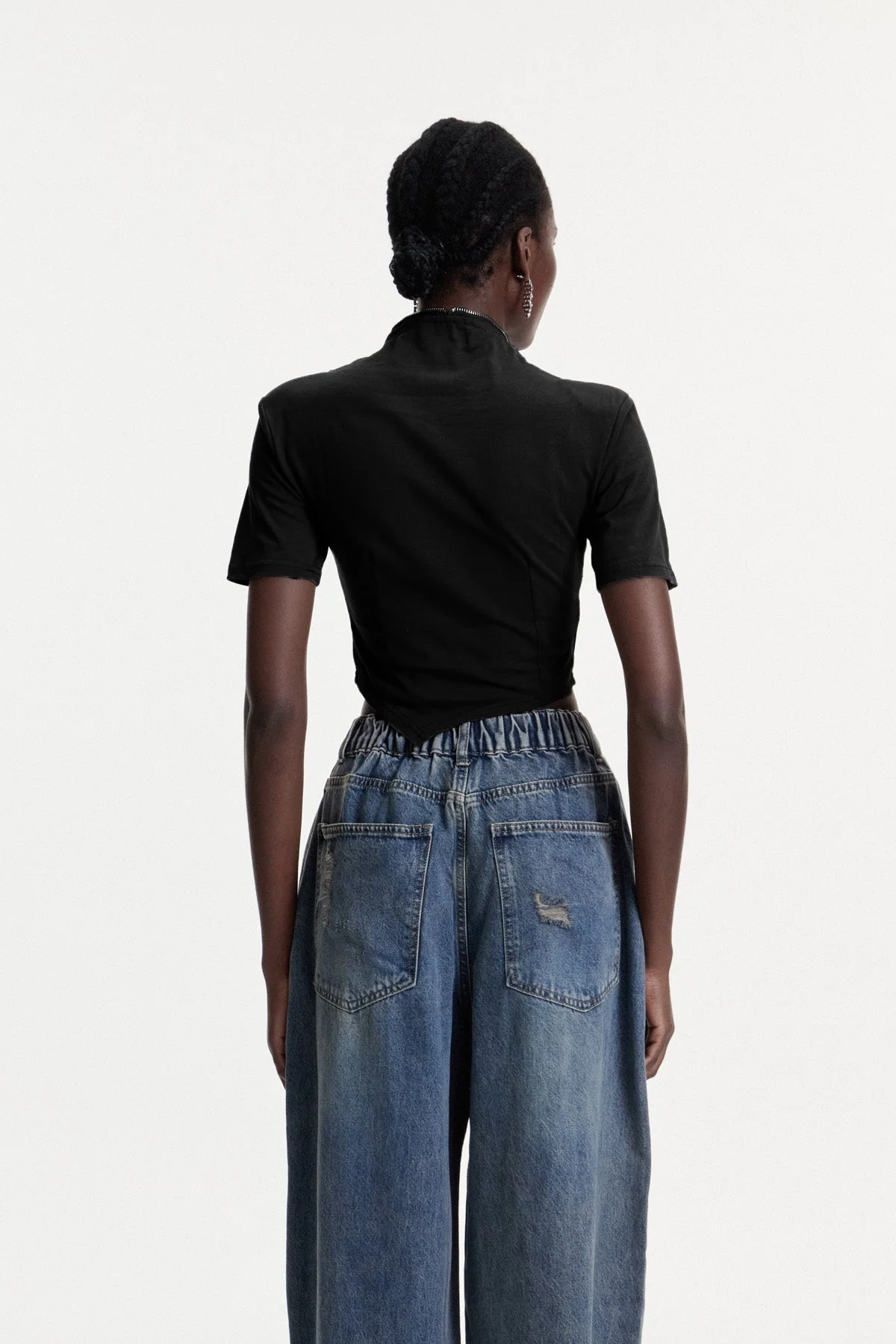 Black Deconstruct Zipper T-Shirt for Modern Style