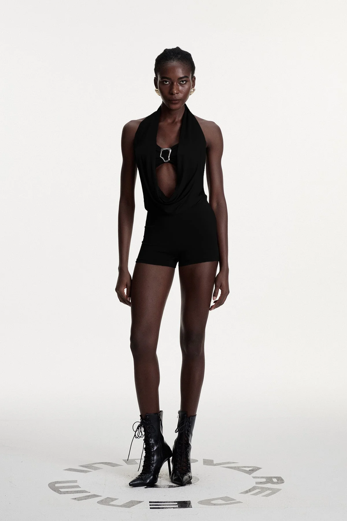 Black Cowl Neck Pants Set for Women