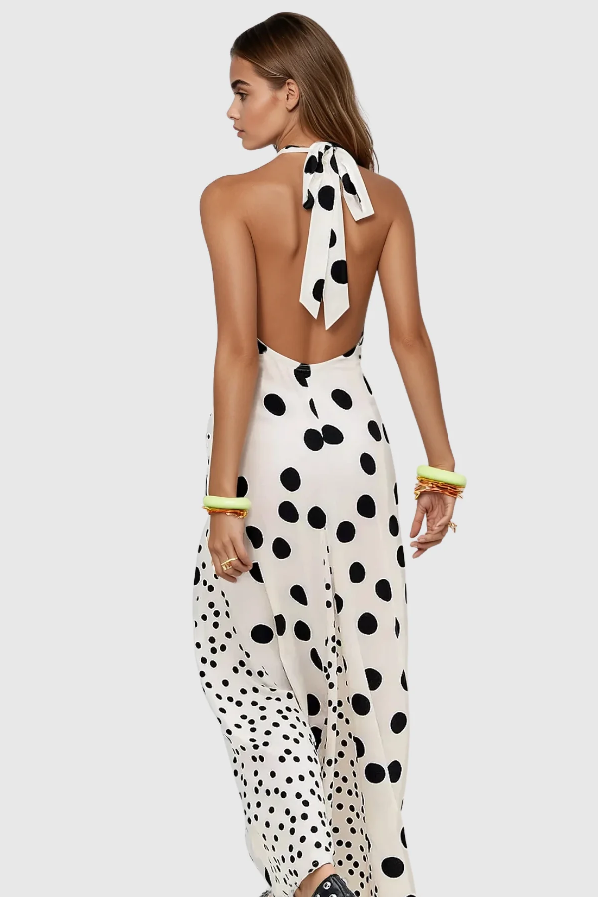 White Polka Dot Halter Maxi Dress