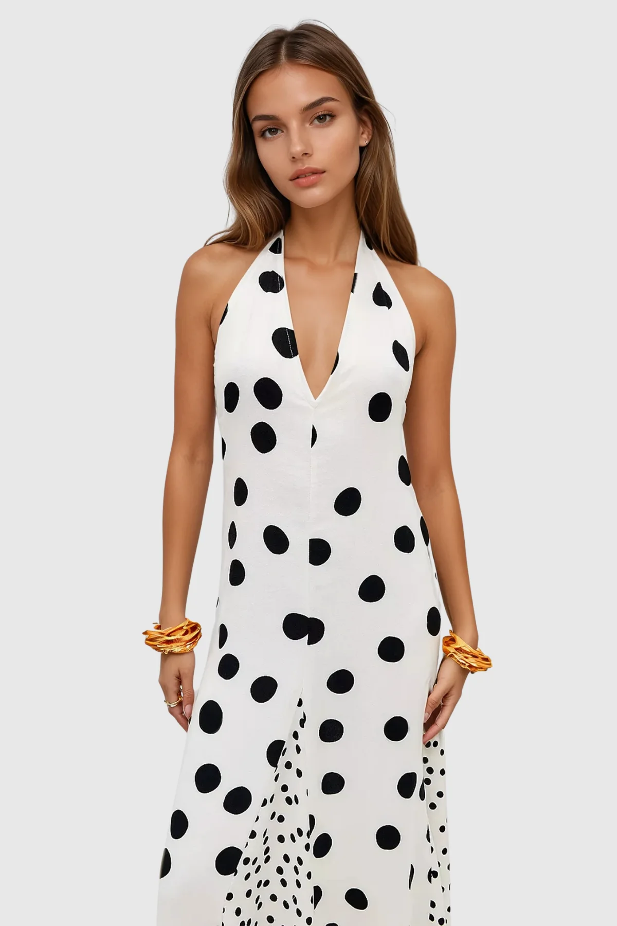 White Polka Dot Halter Maxi Dress