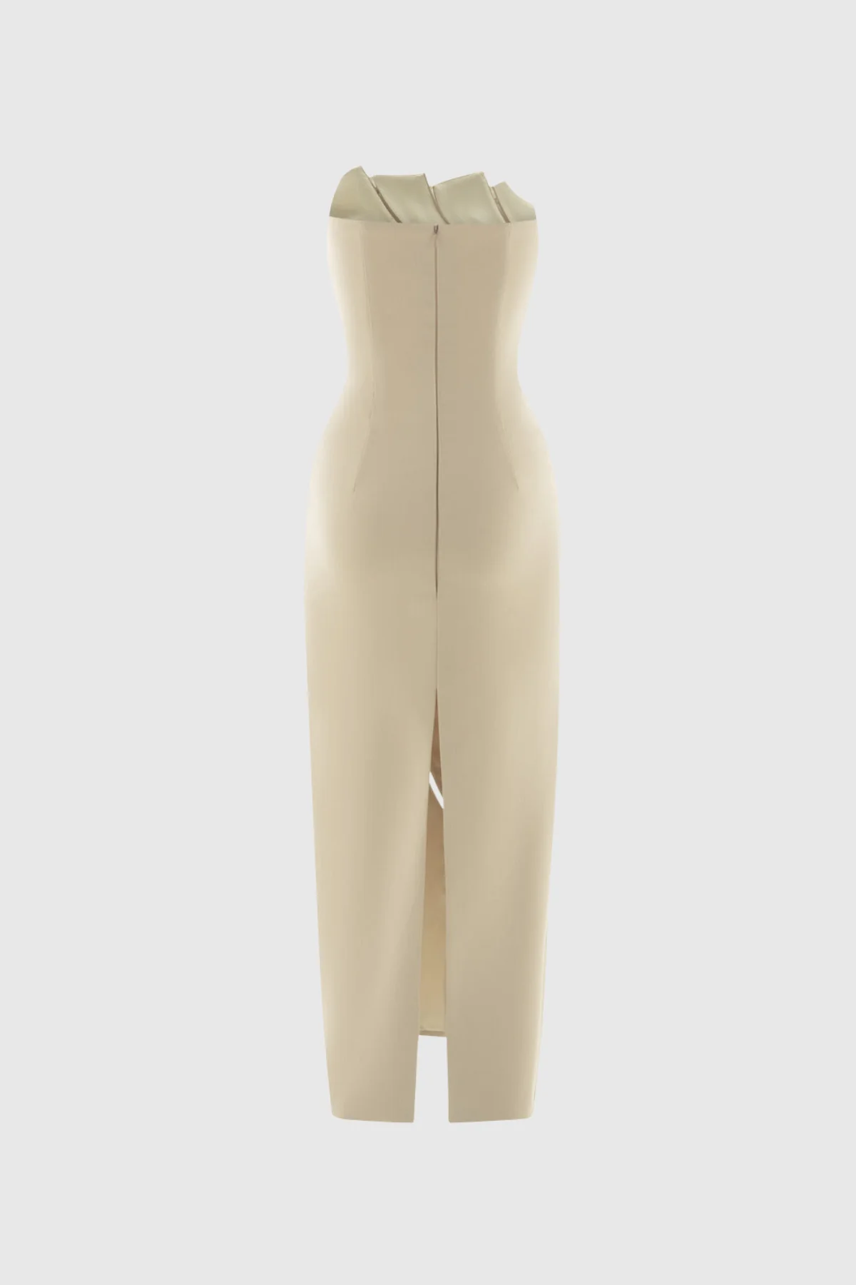 Strapless Asymmetric Maxi Dress in Elegant Khaki