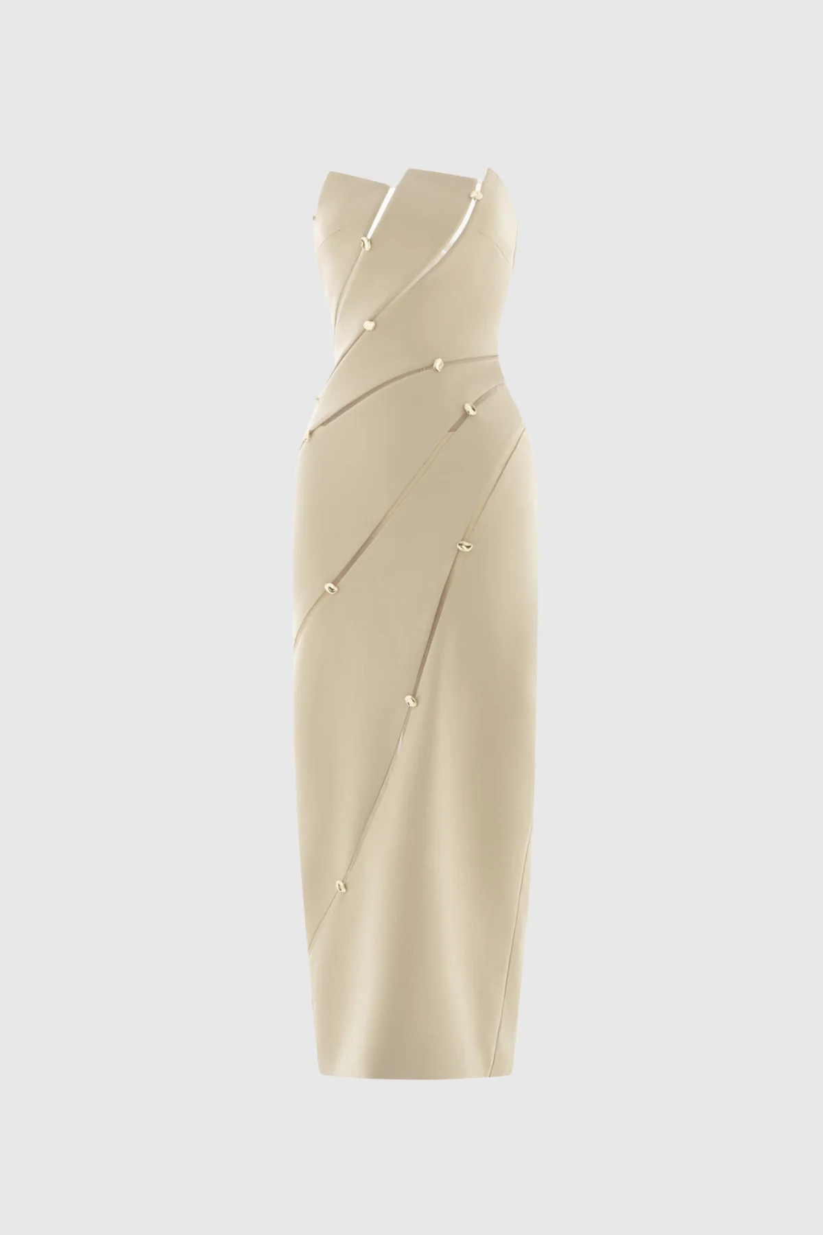 Strapless Asymmetric Maxi Dress in Elegant Khaki