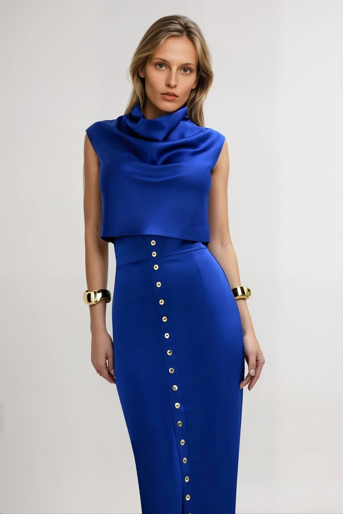 Blue Button Sleeveless Skirt Set - Chic Womens Matching Outfit
