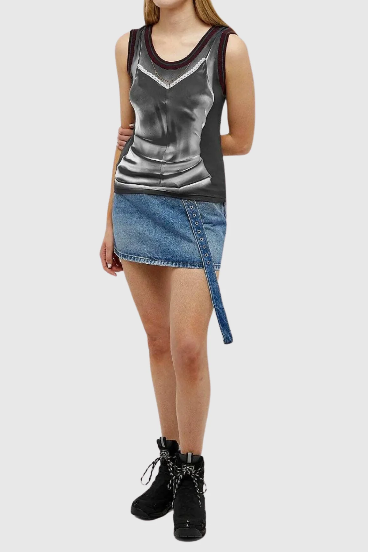 Illusion Sleeveless Top in Black Polyester