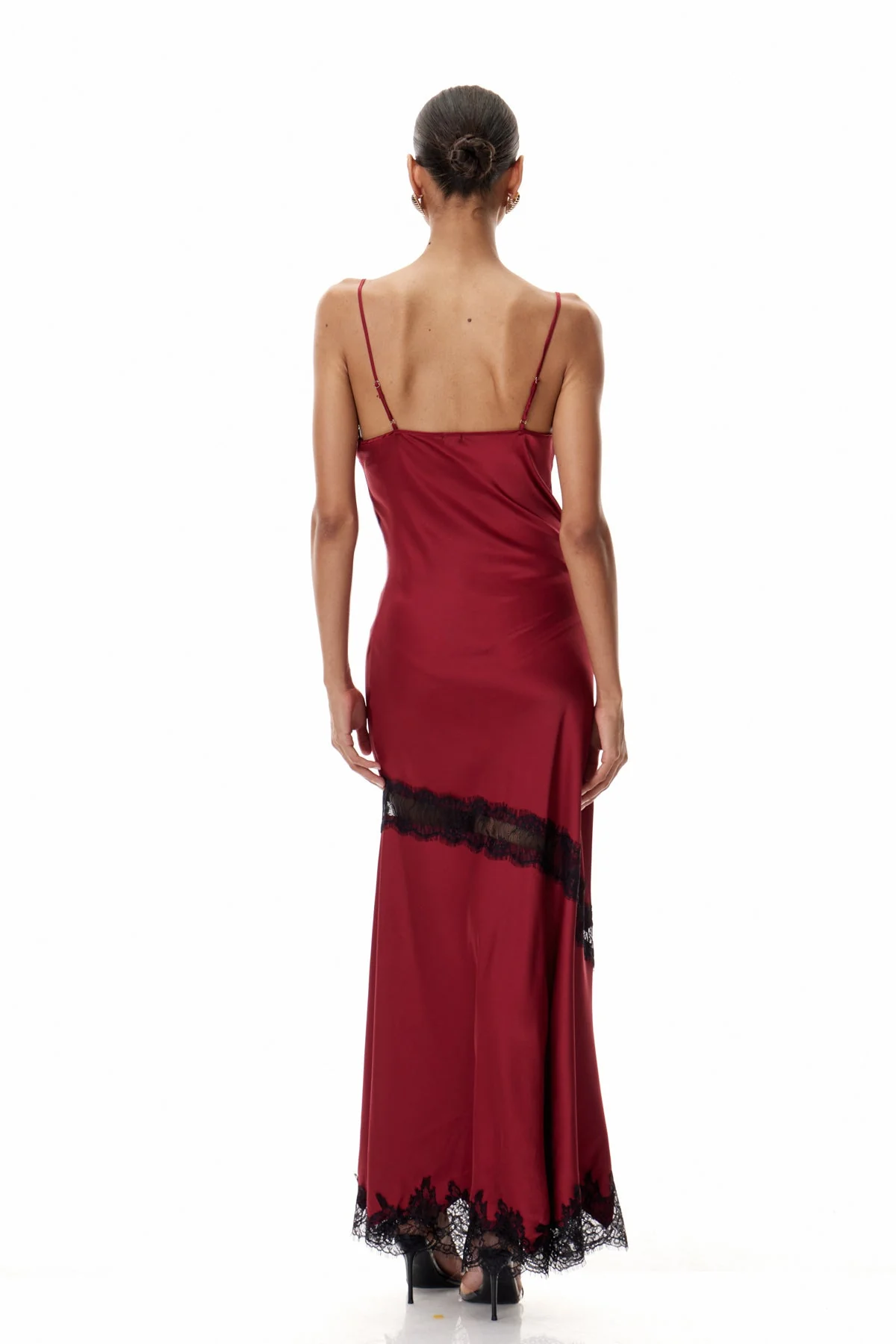 Red Lace Plunge Satin Maxi Dress - Elegant Formal Evening Attire