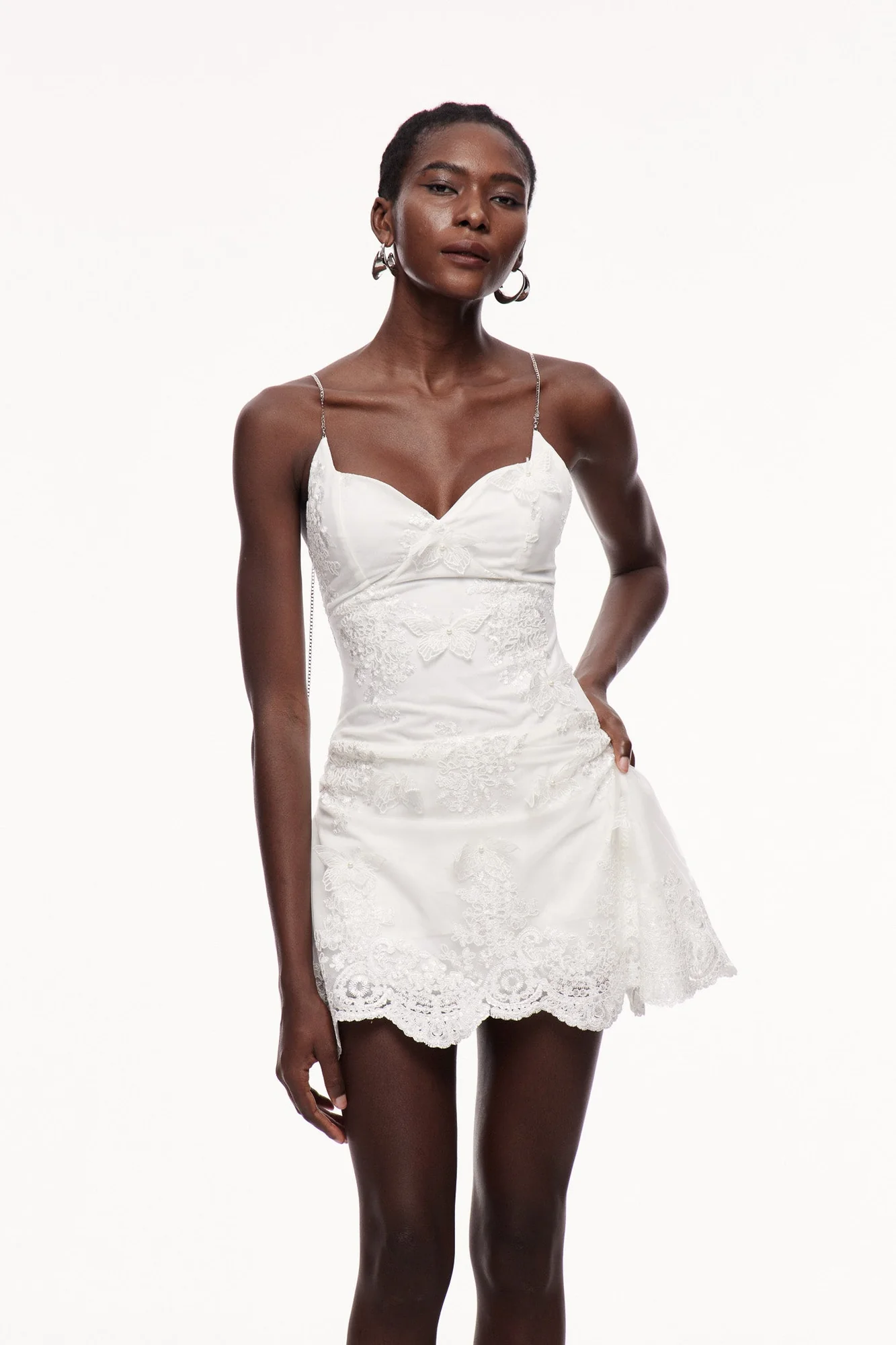 White Lace Butterfly Mini Dress - Elegant Evening Wear