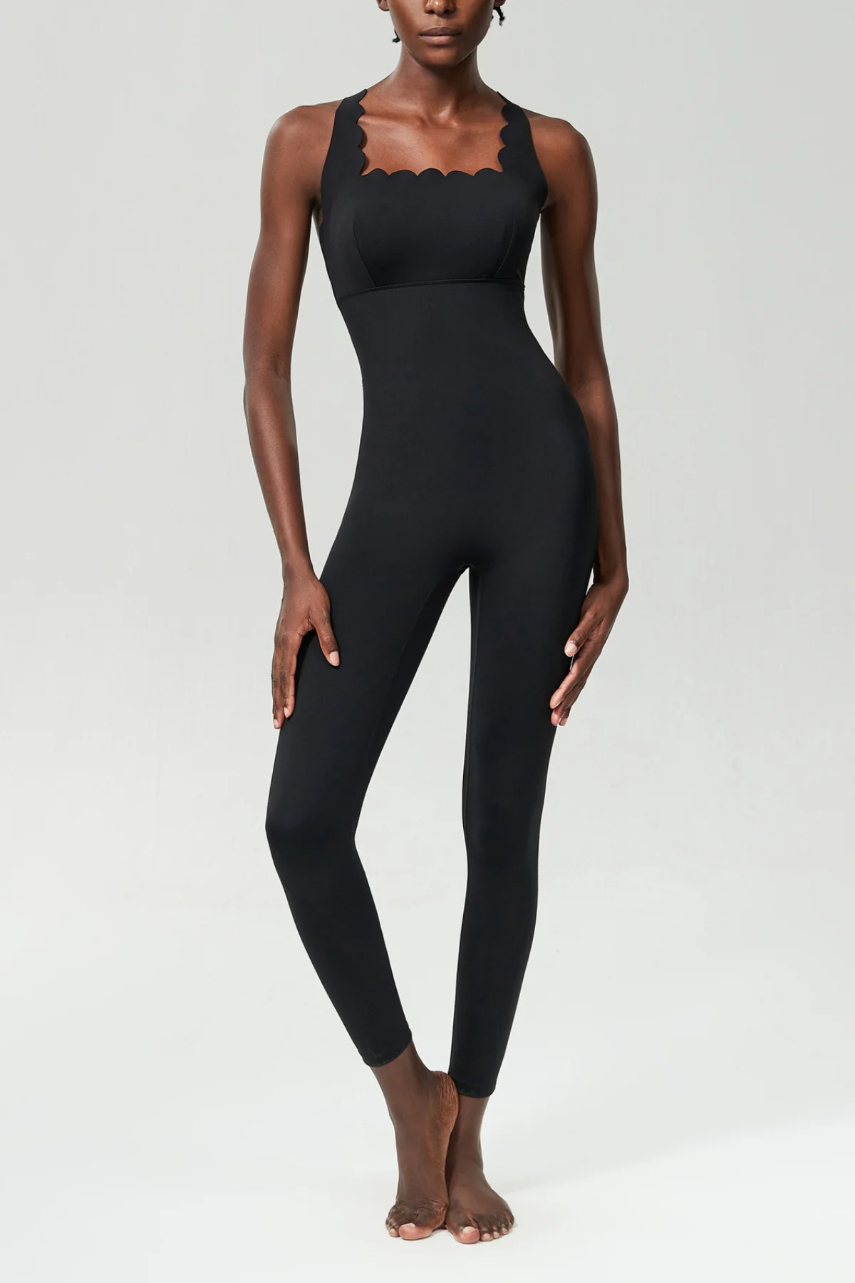 Black Cross Back Yoga Jumpsuit with Elegant Support