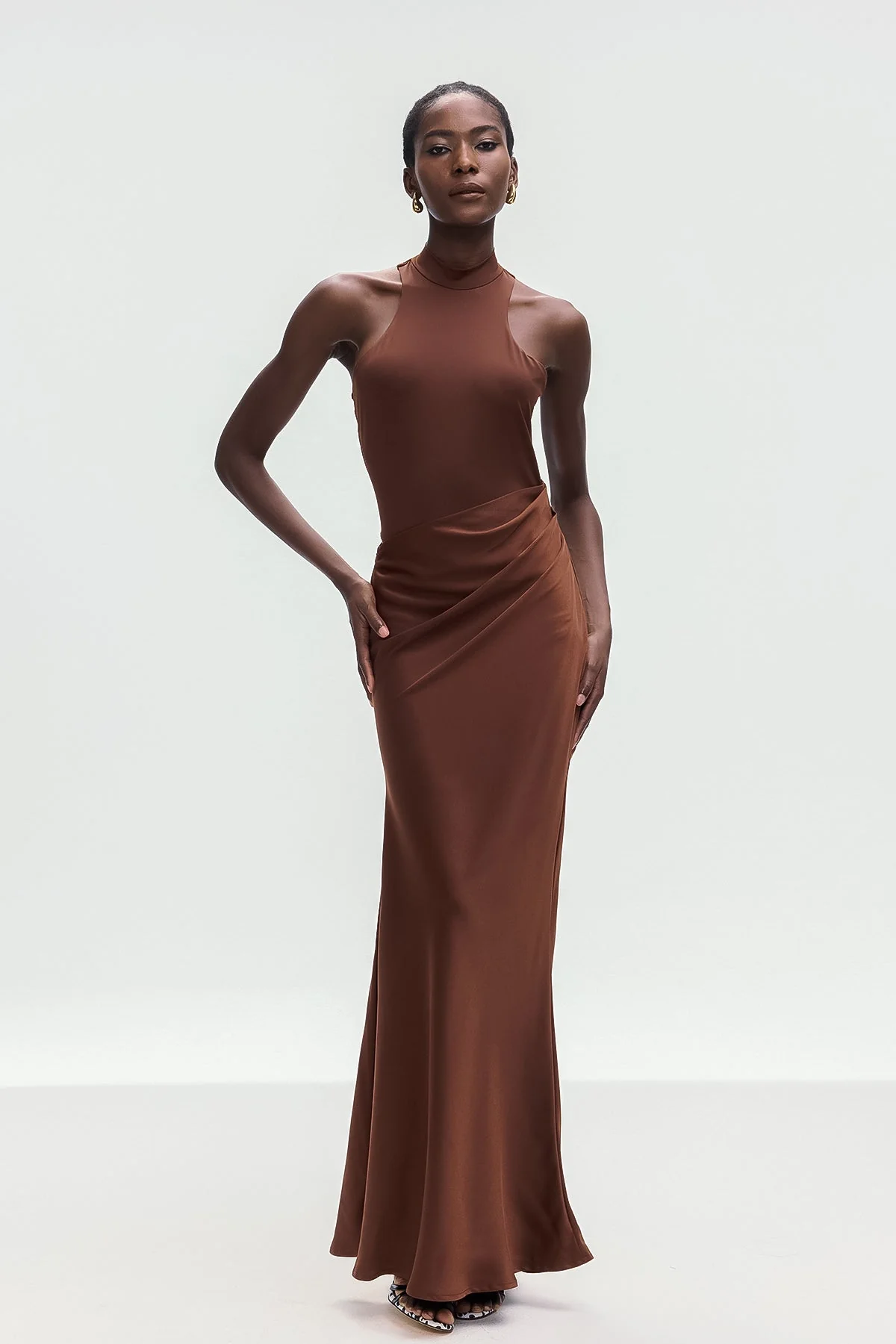 Brown Satin Tank Top Maxi Dress - Elegant & Versatile Design