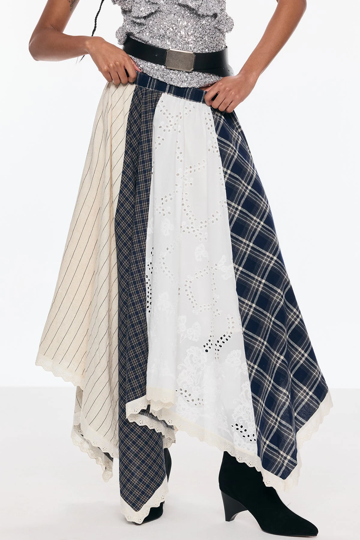 Asymmetric Black Grid Skirt