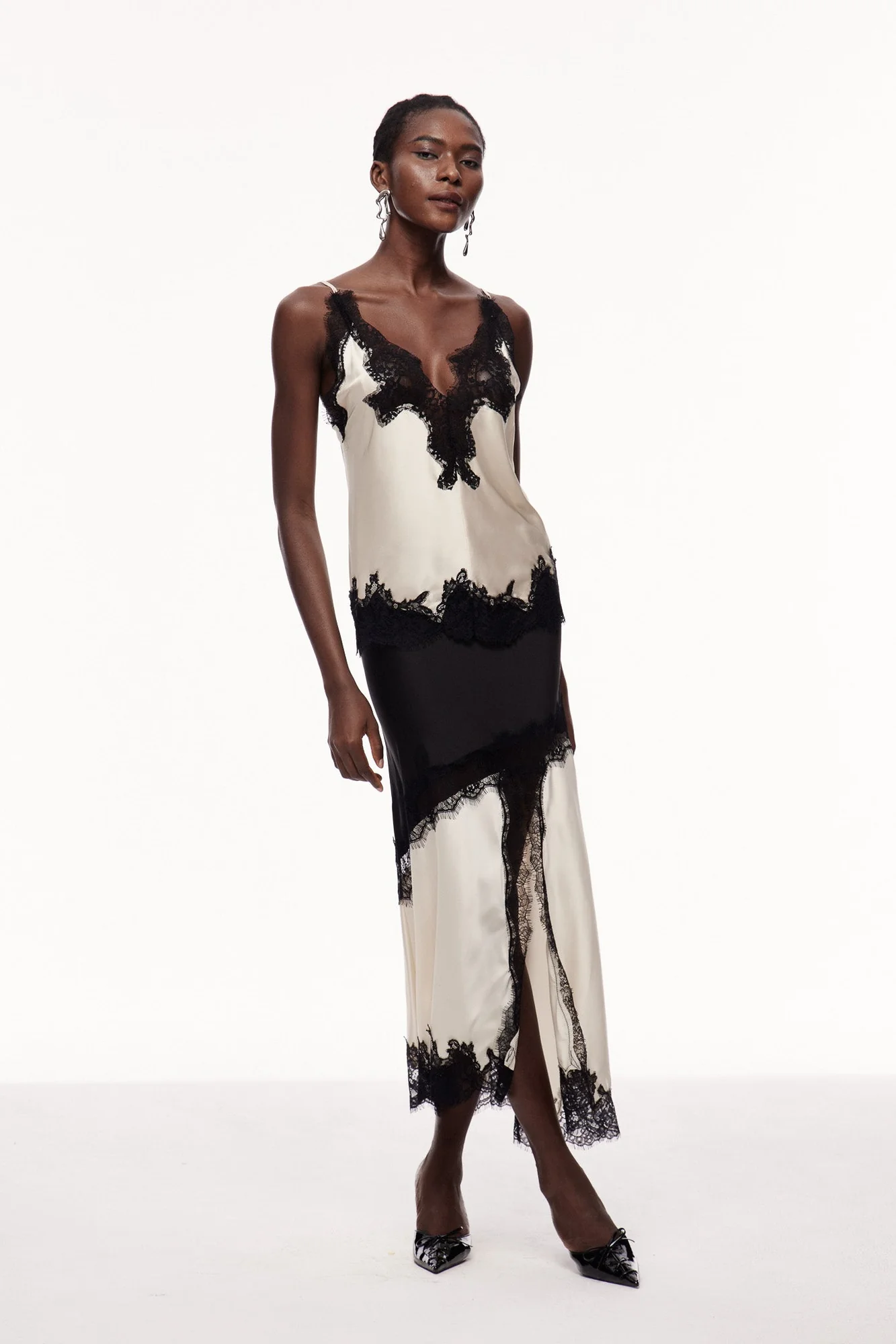 Elegant Black Lace Satin Skirt - Womens Chic Essential