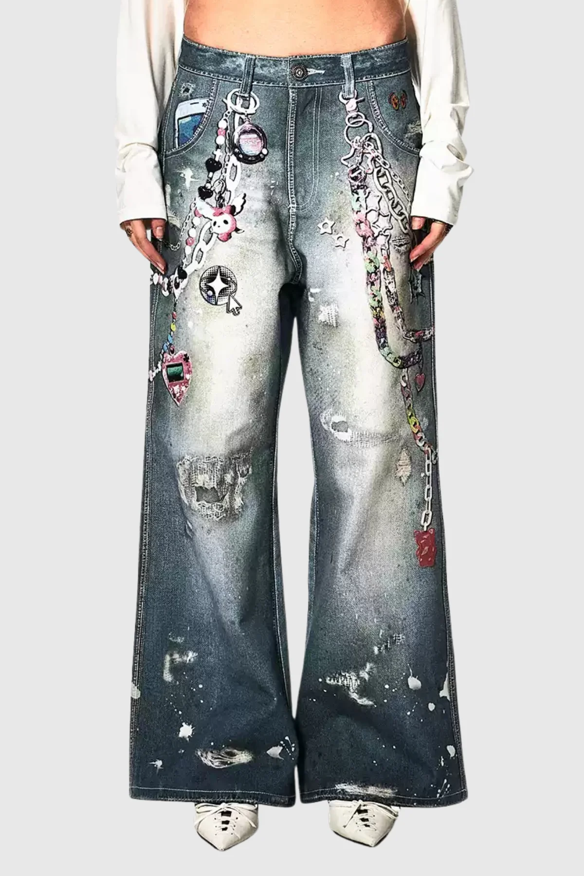 Contemporary Printed Wide Leg Jeans